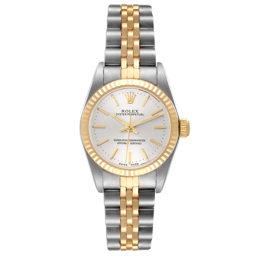 Rolex Oyster Perpetual Silver Dial Steel Yellow Gold Watch 76193