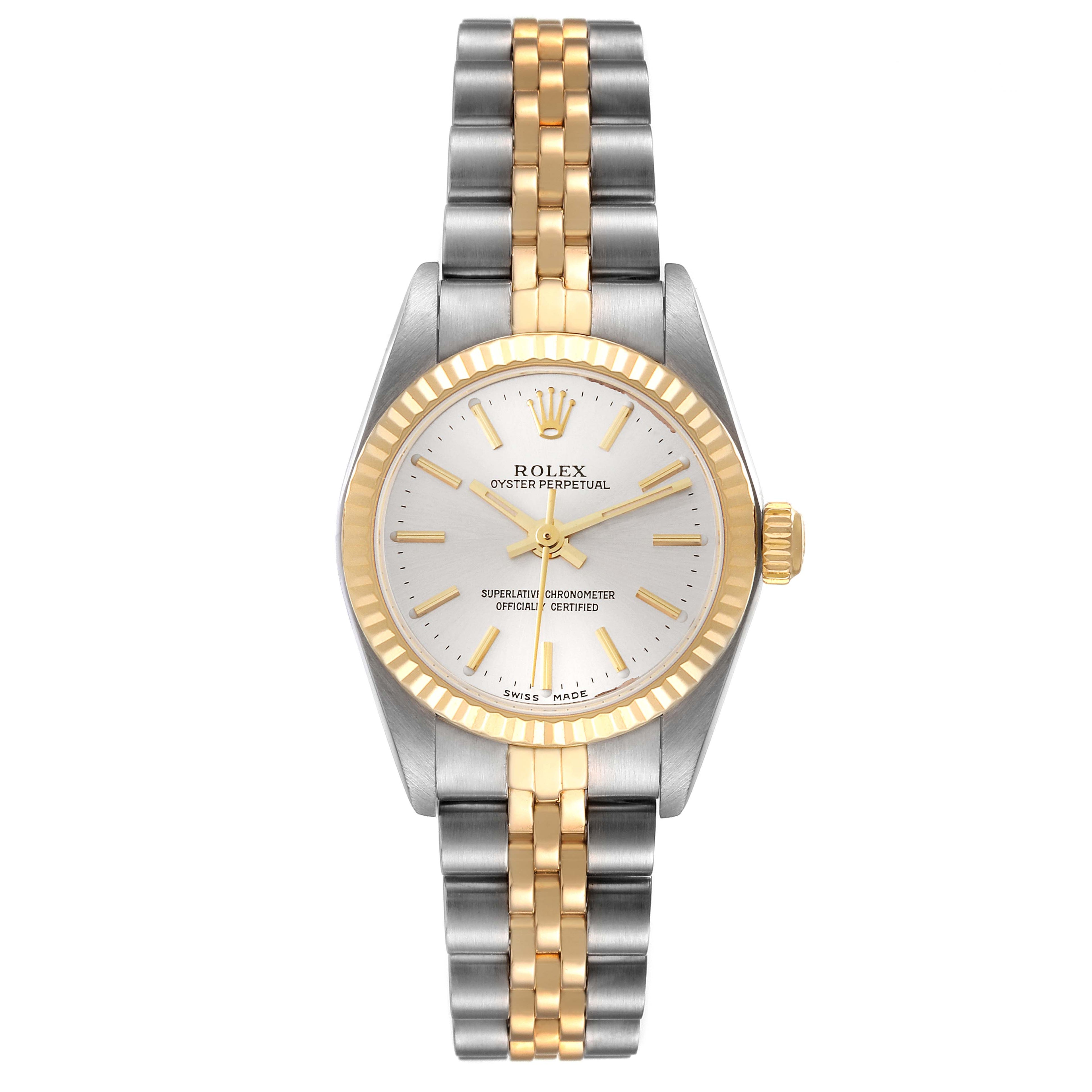 Rolex Oyster Perpetual Silver Dial Steel Yellow Gold Watch 76193