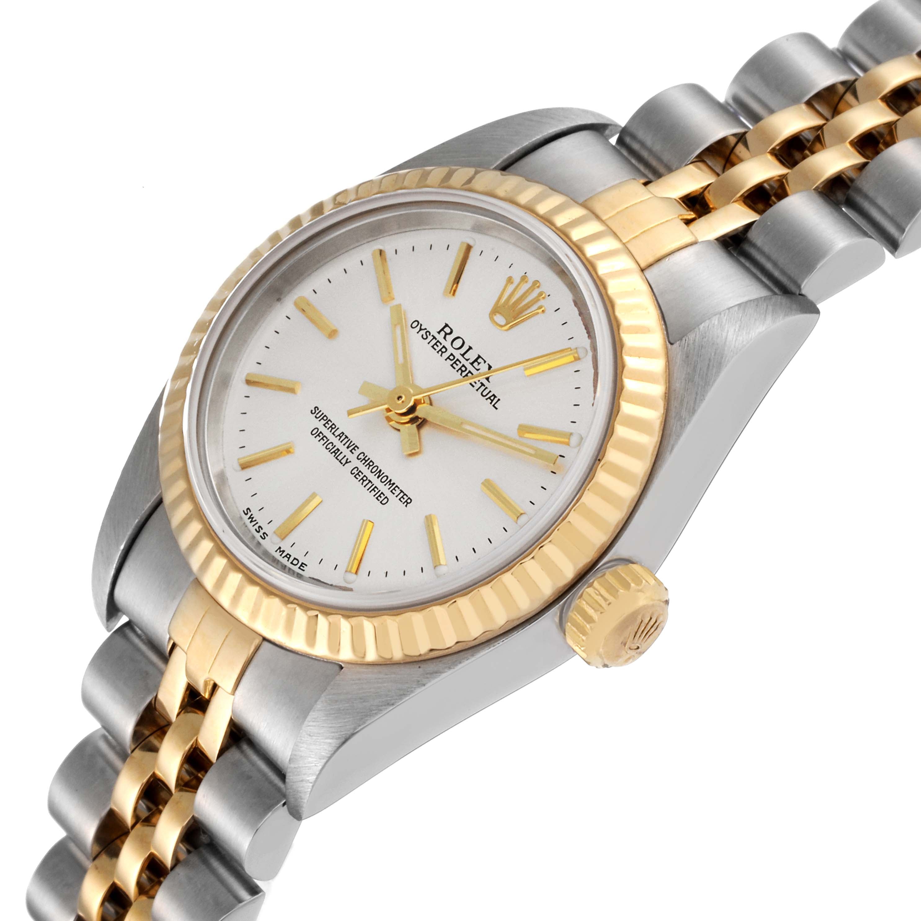 Rolex Oyster Perpetual Silver Dial Steel Yellow Gold Watch 76193
