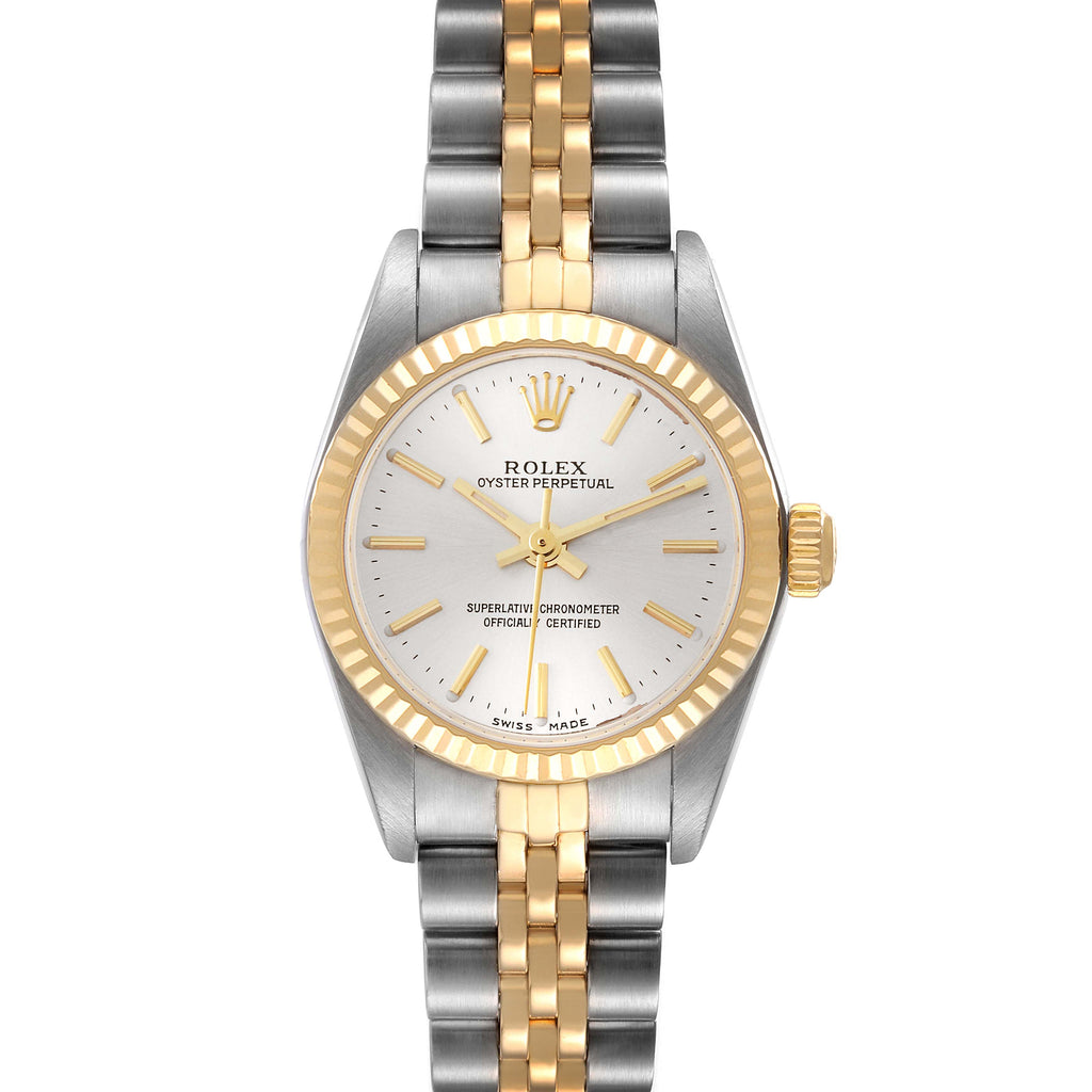 Rolex Oyster Perpetual Silver Dial Steel Yellow Gold Watch 76193