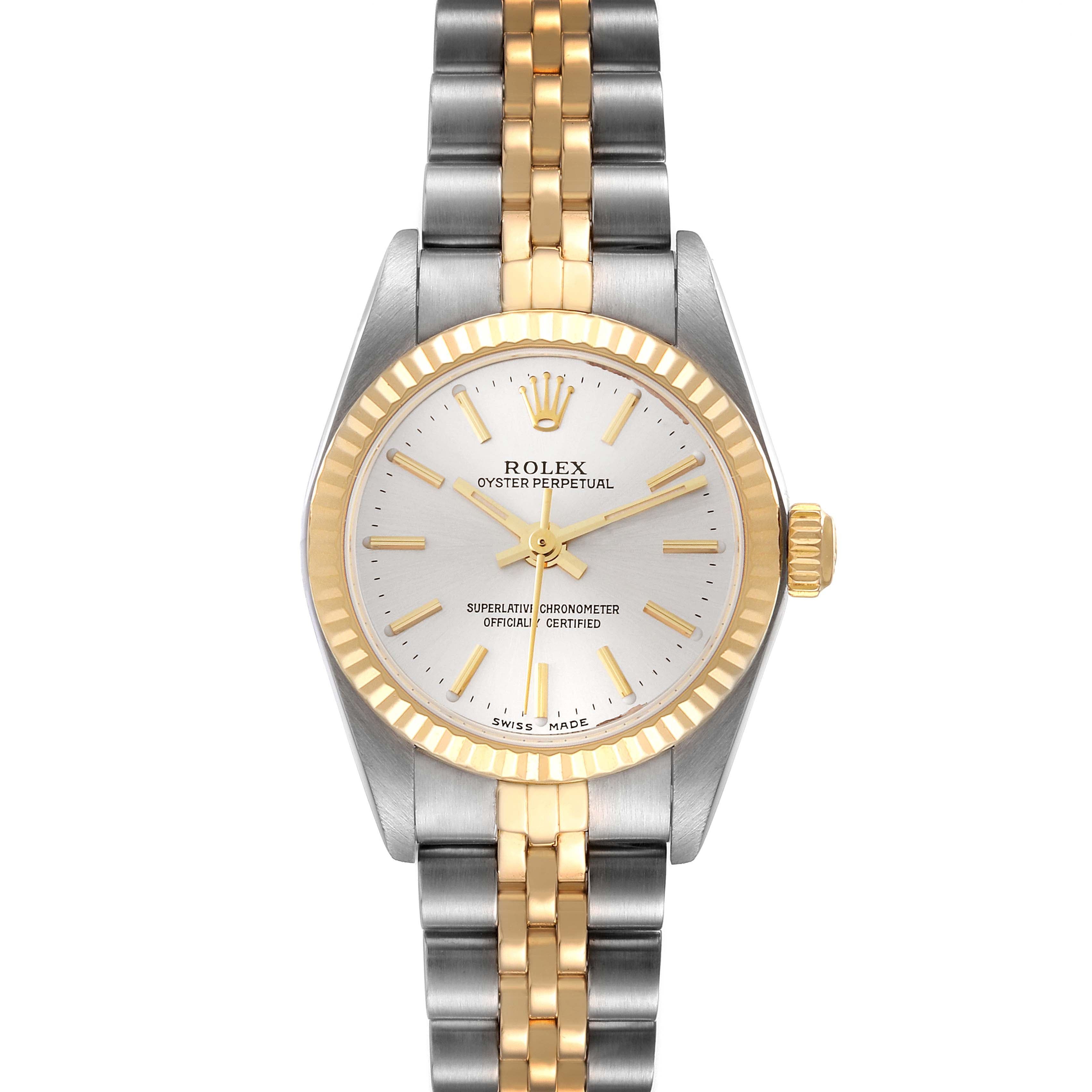 Rolex Oyster Perpetual Silver Dial Steel Yellow Gold Watch 76193