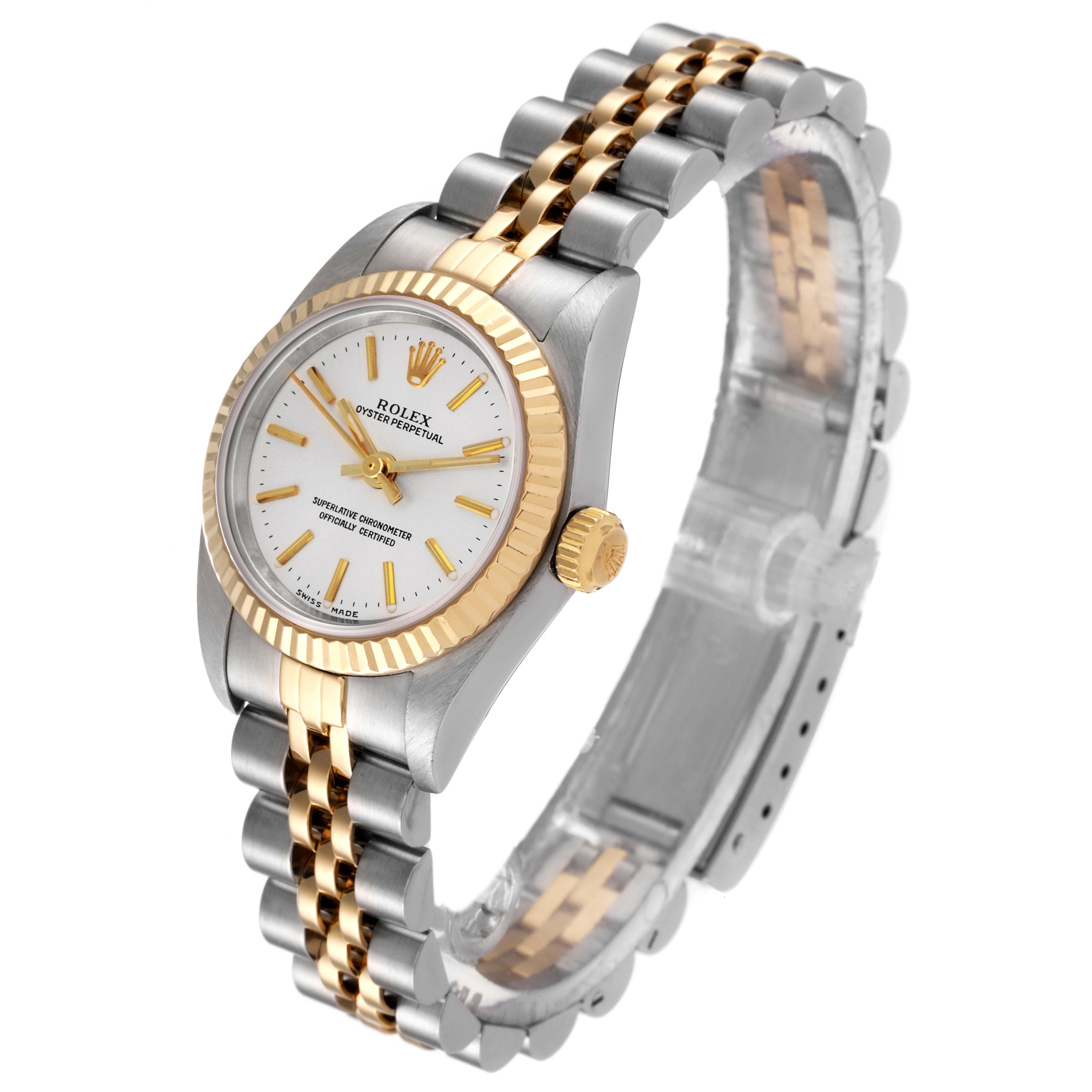 Rolex Oyster Perpetual Silver Dial Steel Yellow Gold Watch 76193 Box Papers
