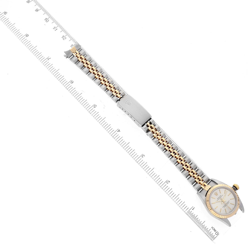 Rolex Oyster Perpetual Silver Dial Steel Yellow Gold Watch 76193 Box Papers