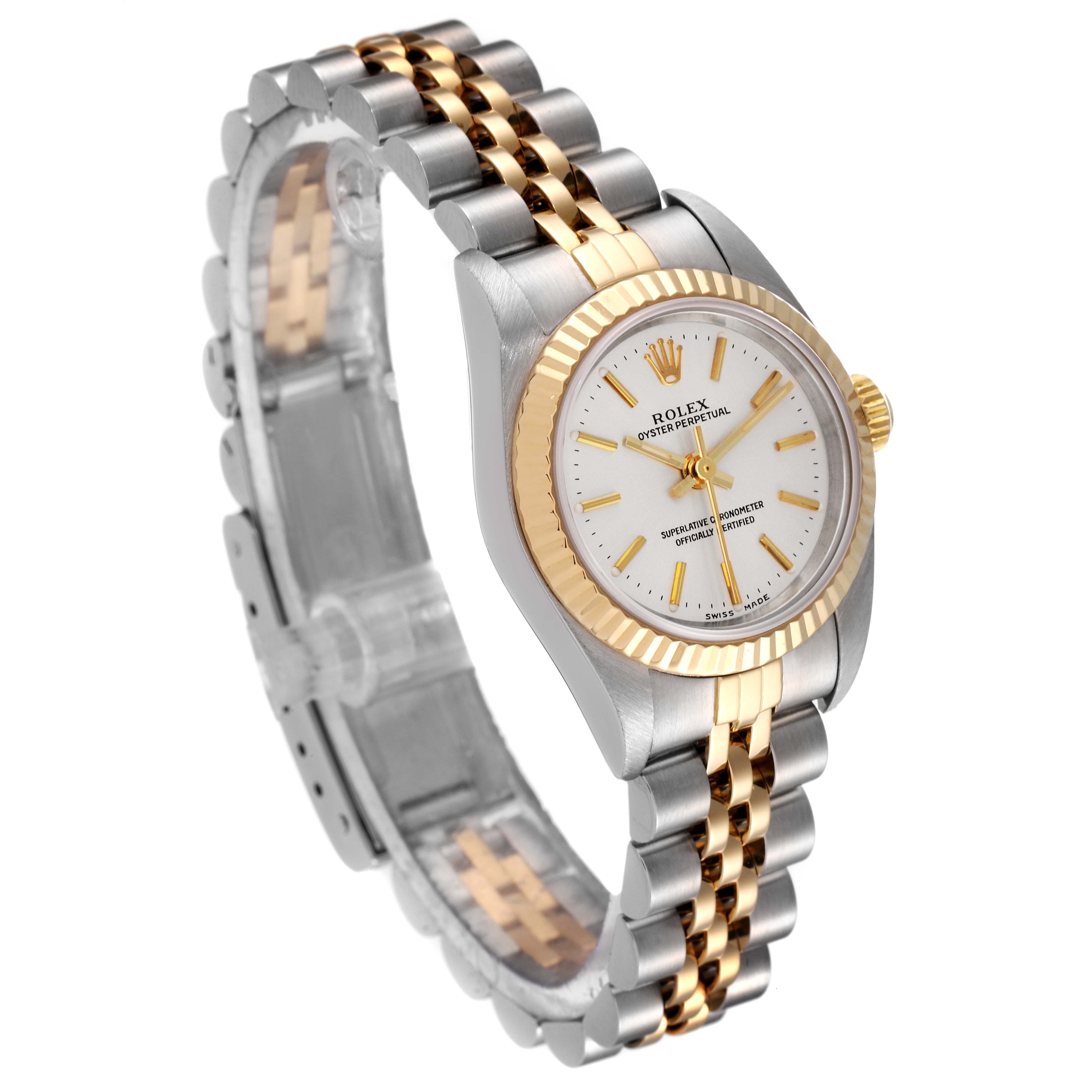 Rolex Oyster Perpetual Silver Dial Steel Yellow Gold Watch 76193 Box Papers