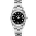 Rolex Oyster Perpetual Steel White Gold Black Dial Ladies Watch 76094 Box Papers