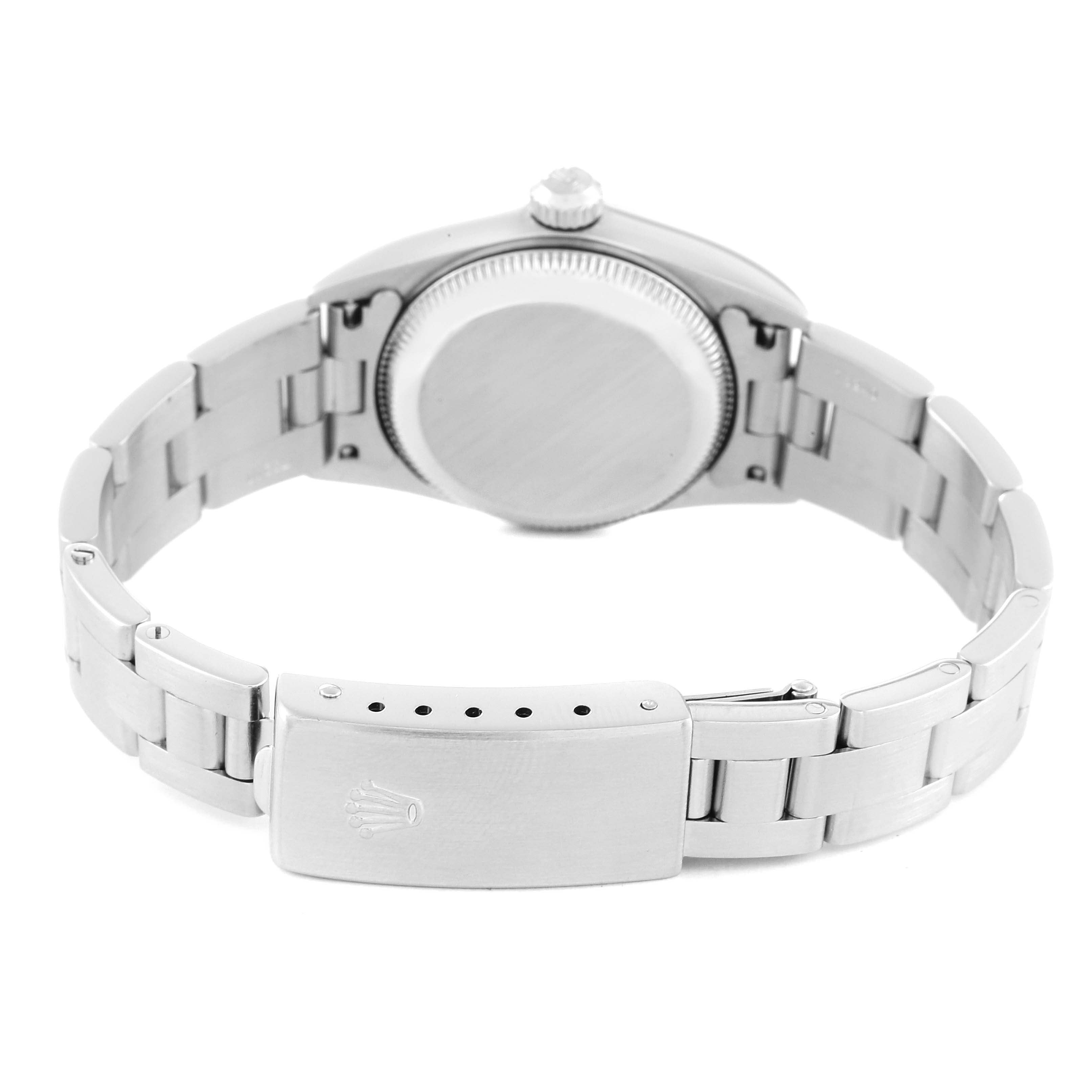 Rolex Oyster Perpetual Steel White Gold Black Dial Ladies Watch 76094 Box Papers