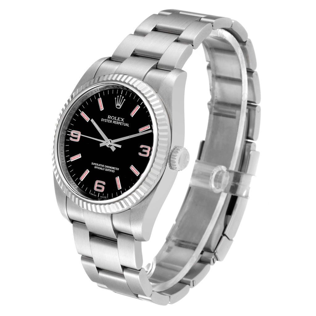 Rolex Oyster Perpetual Steel White Gold Black Dial Mens Watch 116034 Box Card