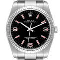 Rolex Oyster Perpetual Steel White Gold Black Dial Mens Watch 116034 Box Card