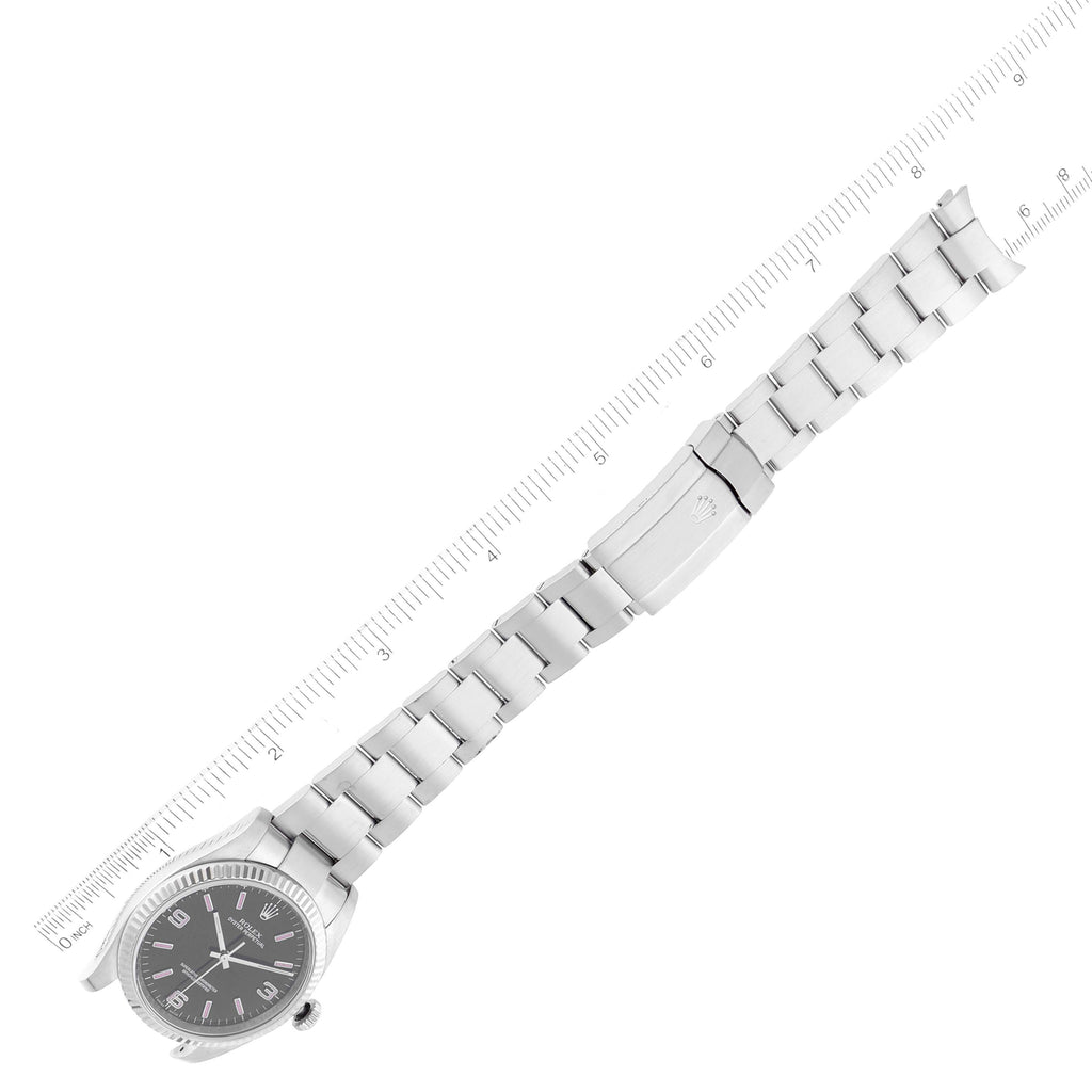 Rolex Oyster Perpetual Steel White Gold Black Dial Mens Watch 116034 Box Card
