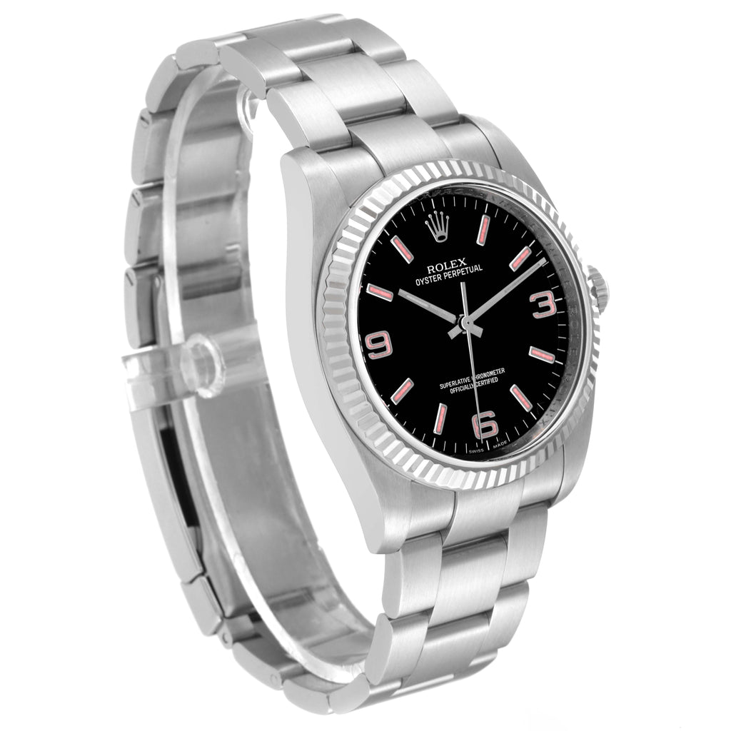 Rolex Oyster Perpetual Steel White Gold Black Dial Mens Watch 116034 Box Card