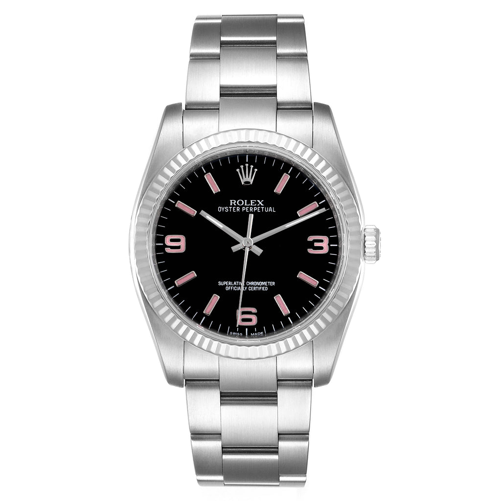 Rolex Oyster Perpetual Steel White Gold Black Dial Unisex Watch 116034