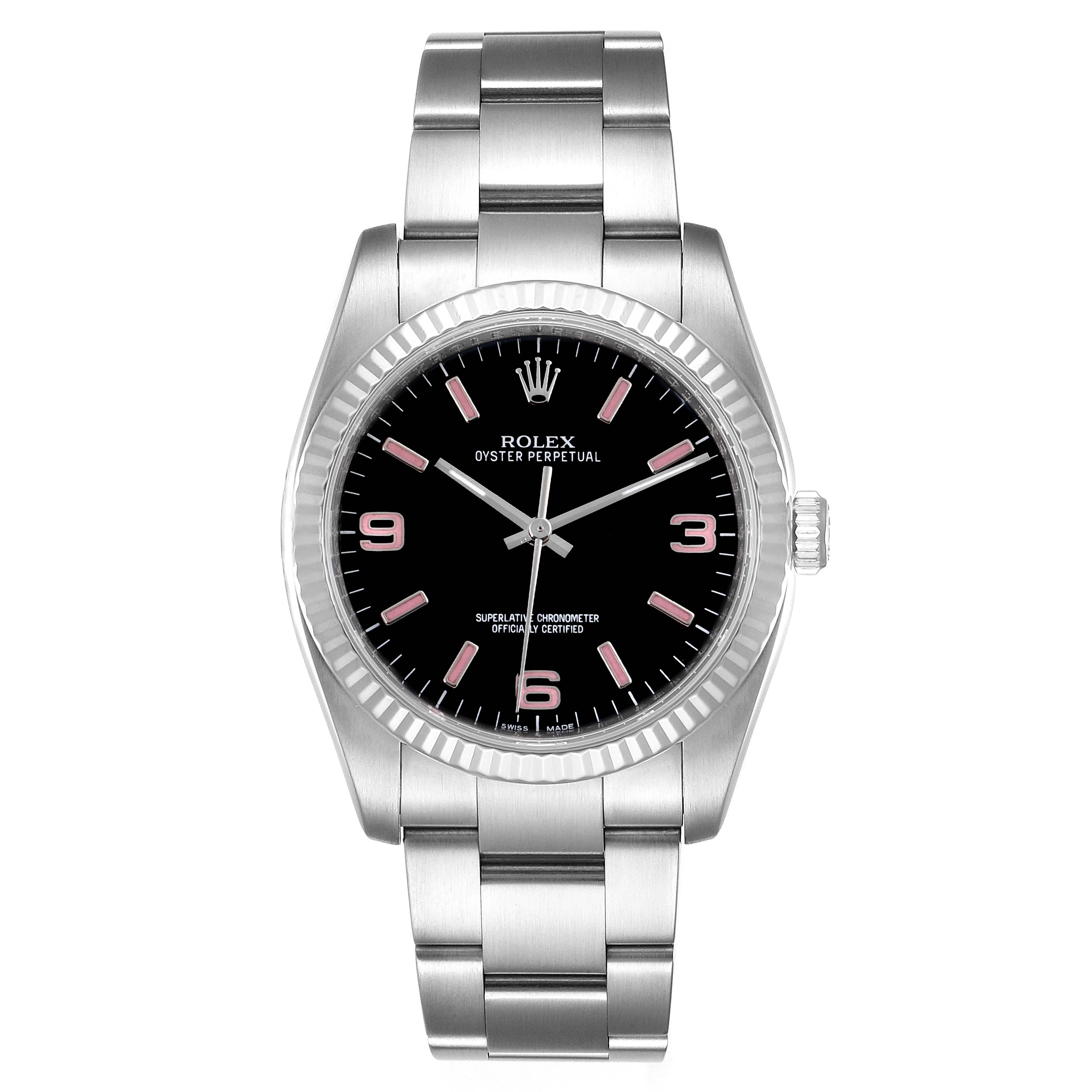 Rolex Oyster Perpetual Steel White Gold Black Dial Unisex Watch 116034
