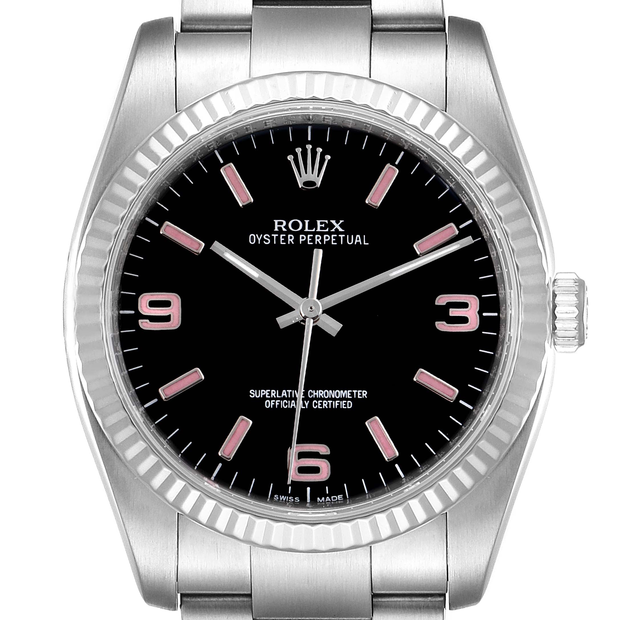 Rolex Oyster Perpetual Steel White Gold Black Dial Unisex Watch 116034