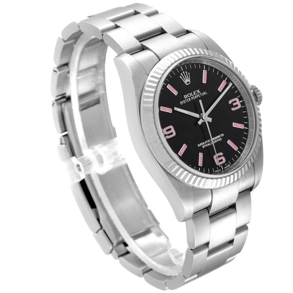 Rolex Oyster Perpetual Steel White Gold Black Dial Unisex Watch 116034