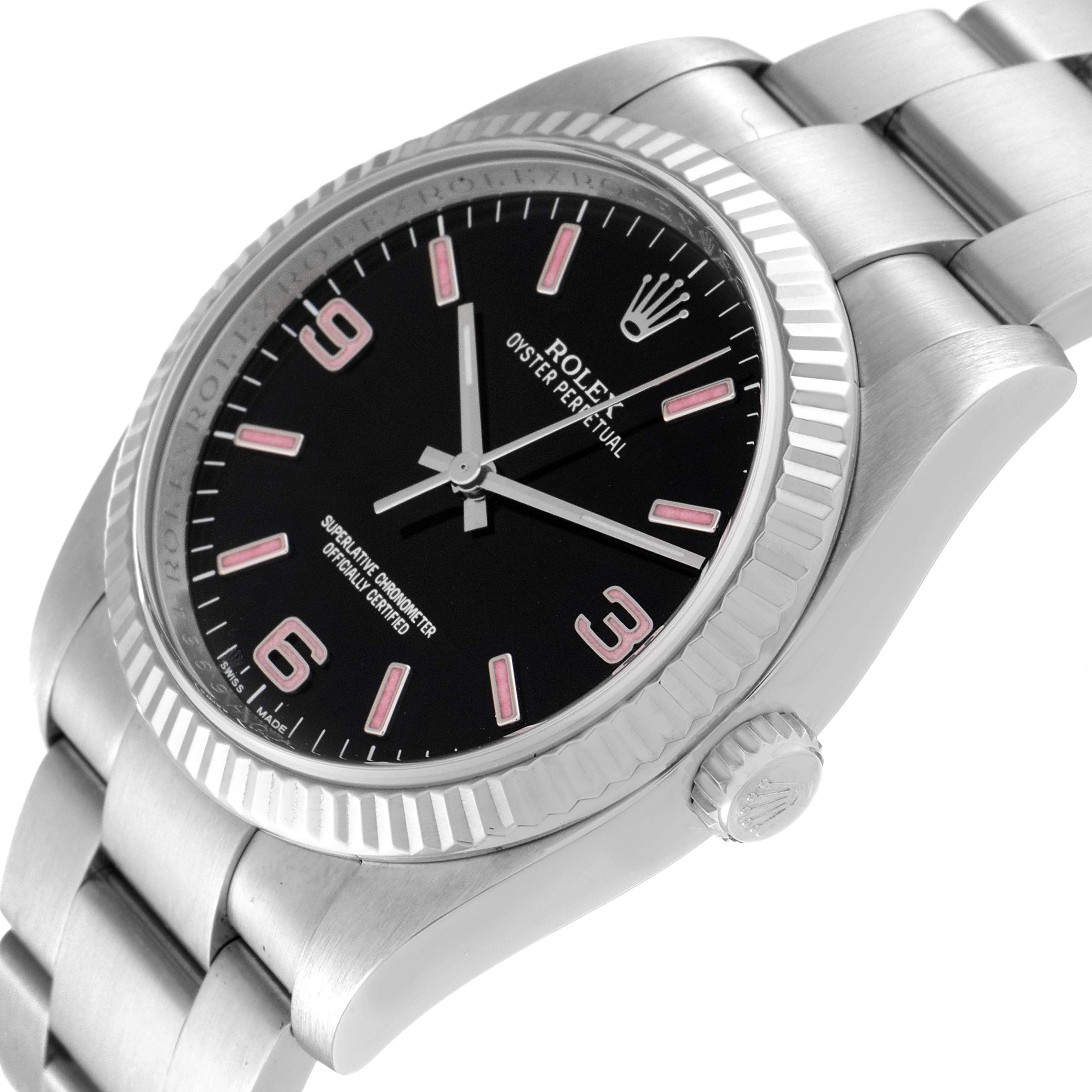 Rolex Oyster Perpetual Steel White Gold Black Dial Unisex Watch 116034