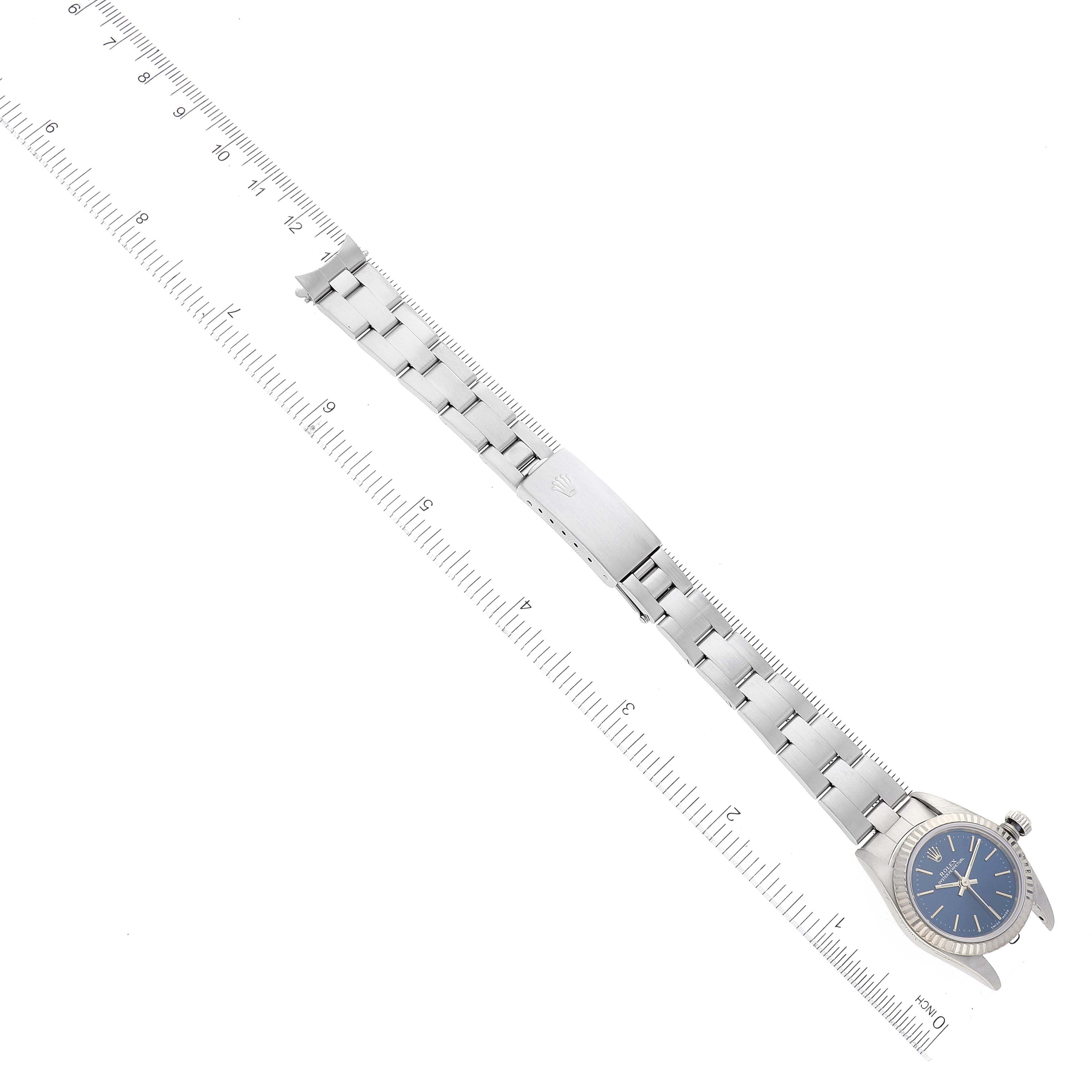 Rolex Oyster Perpetual Steel White Gold Blue Dial Watch 76094 Box Service Card
