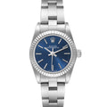 Rolex Oyster Perpetual Steel White Gold Blue Dial Watch 76094 Box Service Card