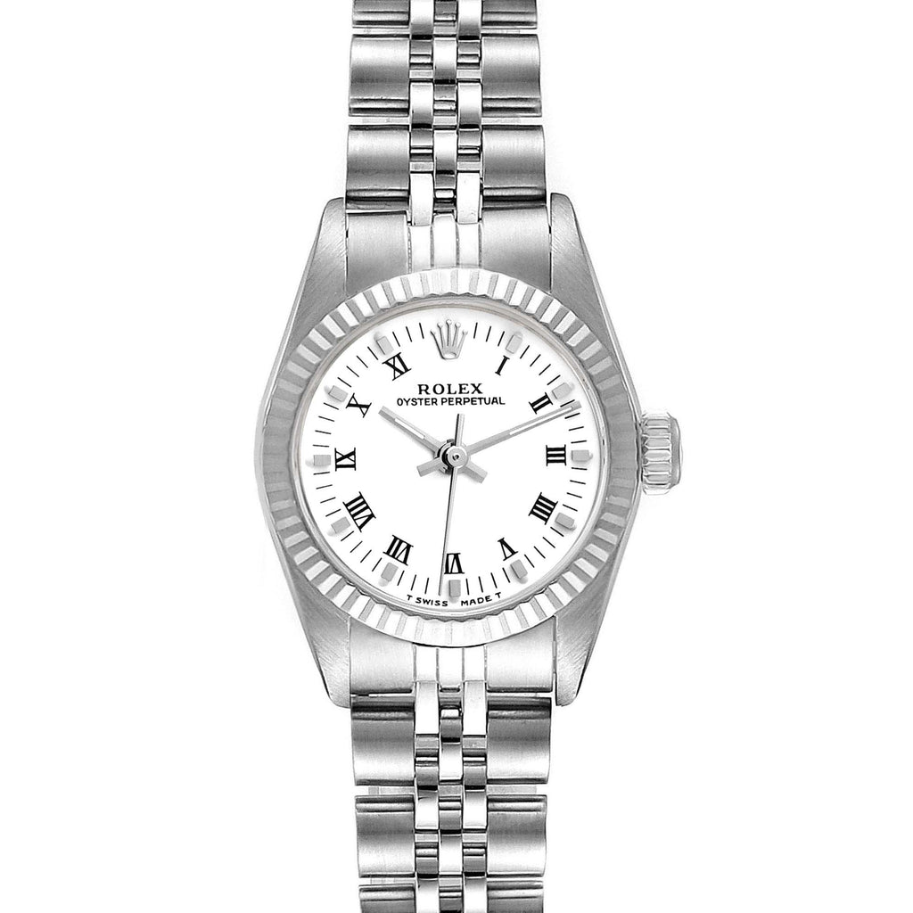 Rolex Oyster Perpetual Steel White Gold Ladies Watch 67194 Papers