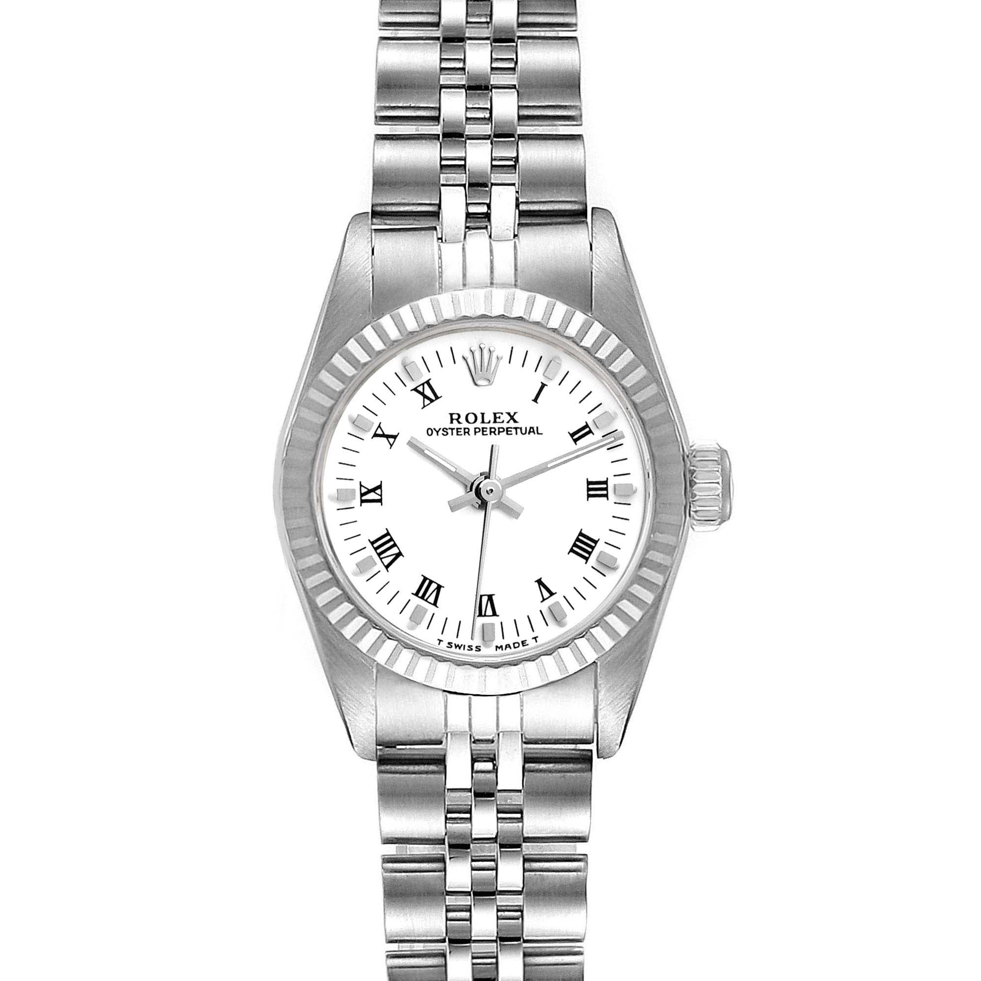 Rolex Oyster Perpetual Steel White Gold Ladies Watch 67194 Papers