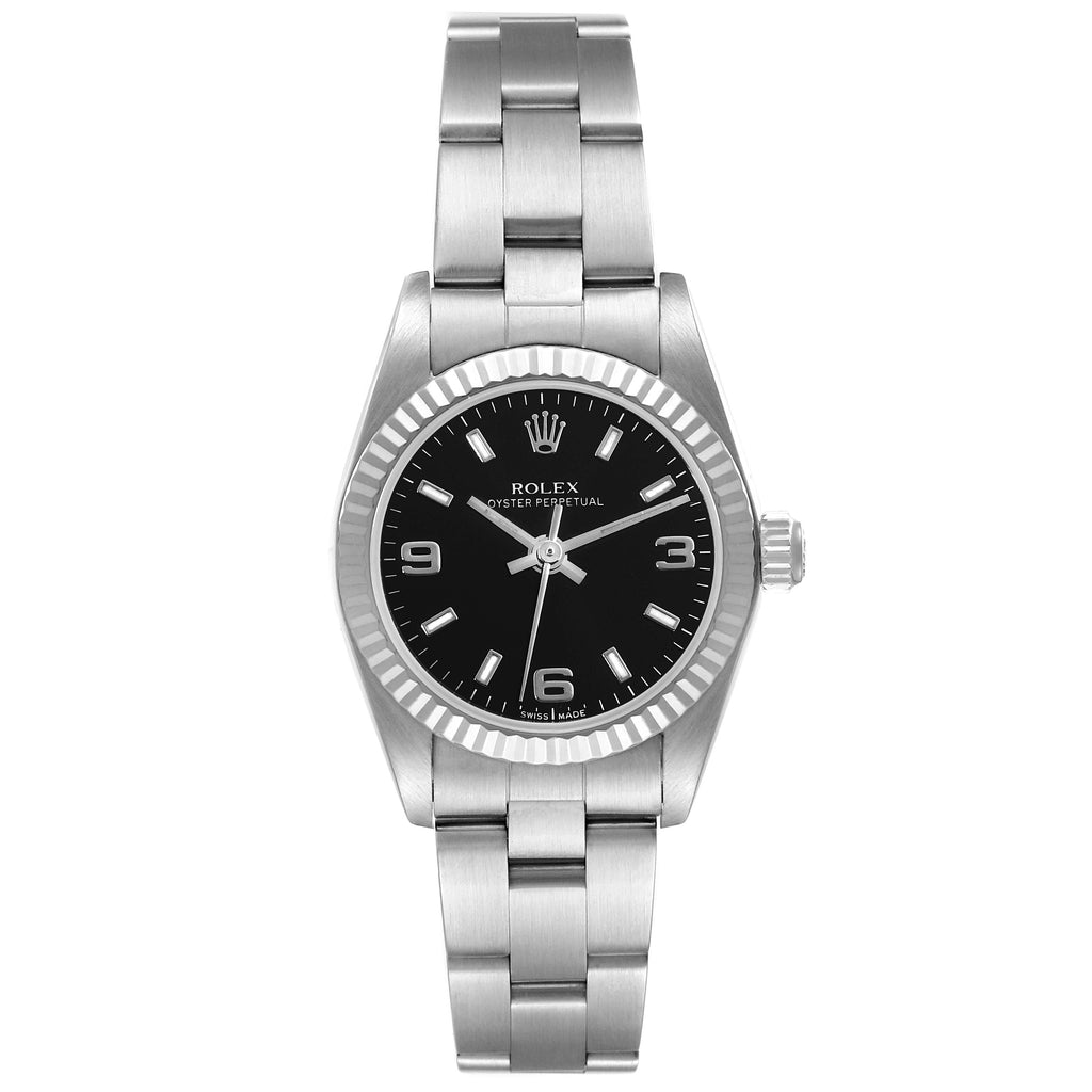 Rolex Oyster Perpetual Steel White Gold Ladies Watch 76094 Box Papers