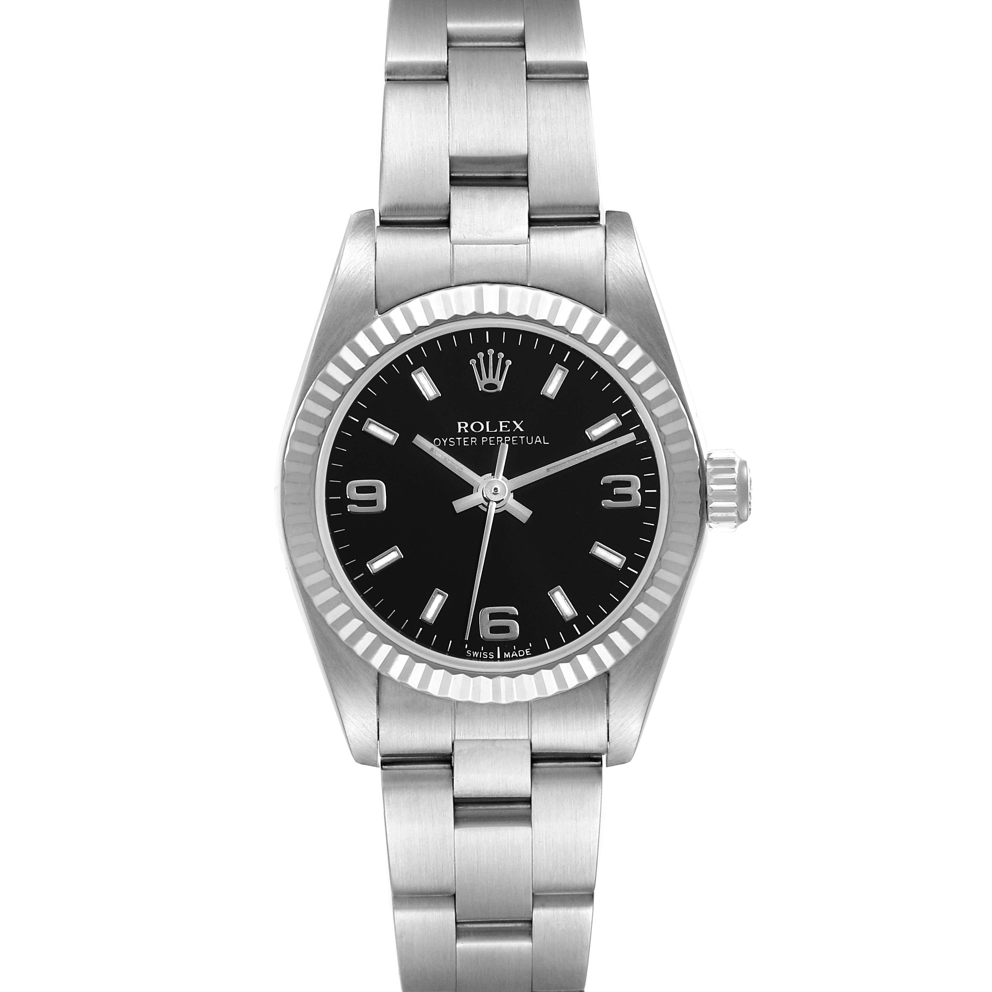 Rolex Oyster Perpetual Steel White Gold Ladies Watch 76094 Box Papers