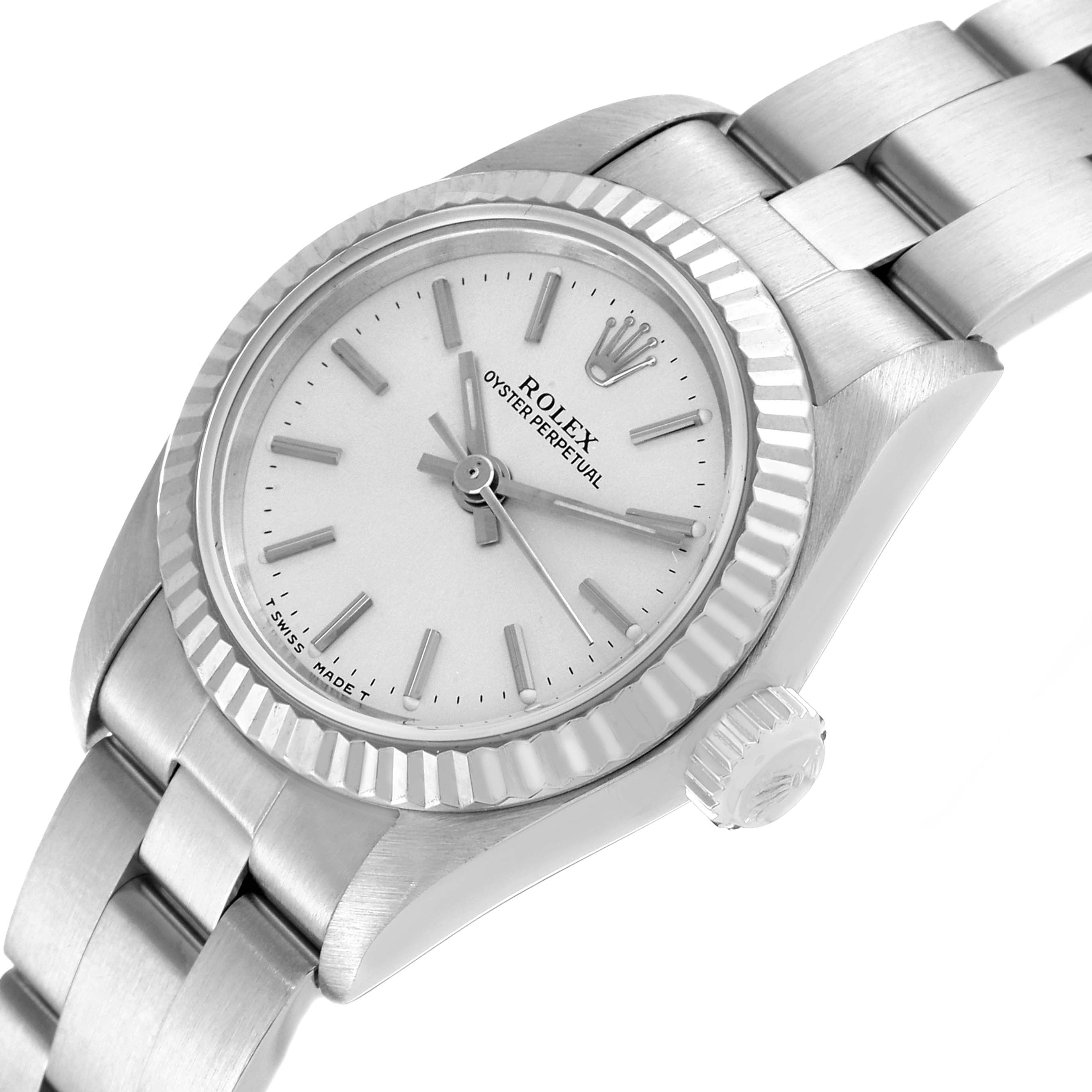 Rolex Oyster Perpetual Steel White Gold Silver Dial Ladies Watch 67194