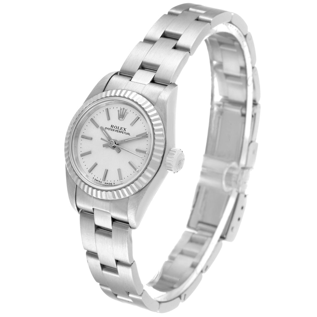 Rolex Oyster Perpetual Steel White Gold Silver Dial Ladies Watch 67194
