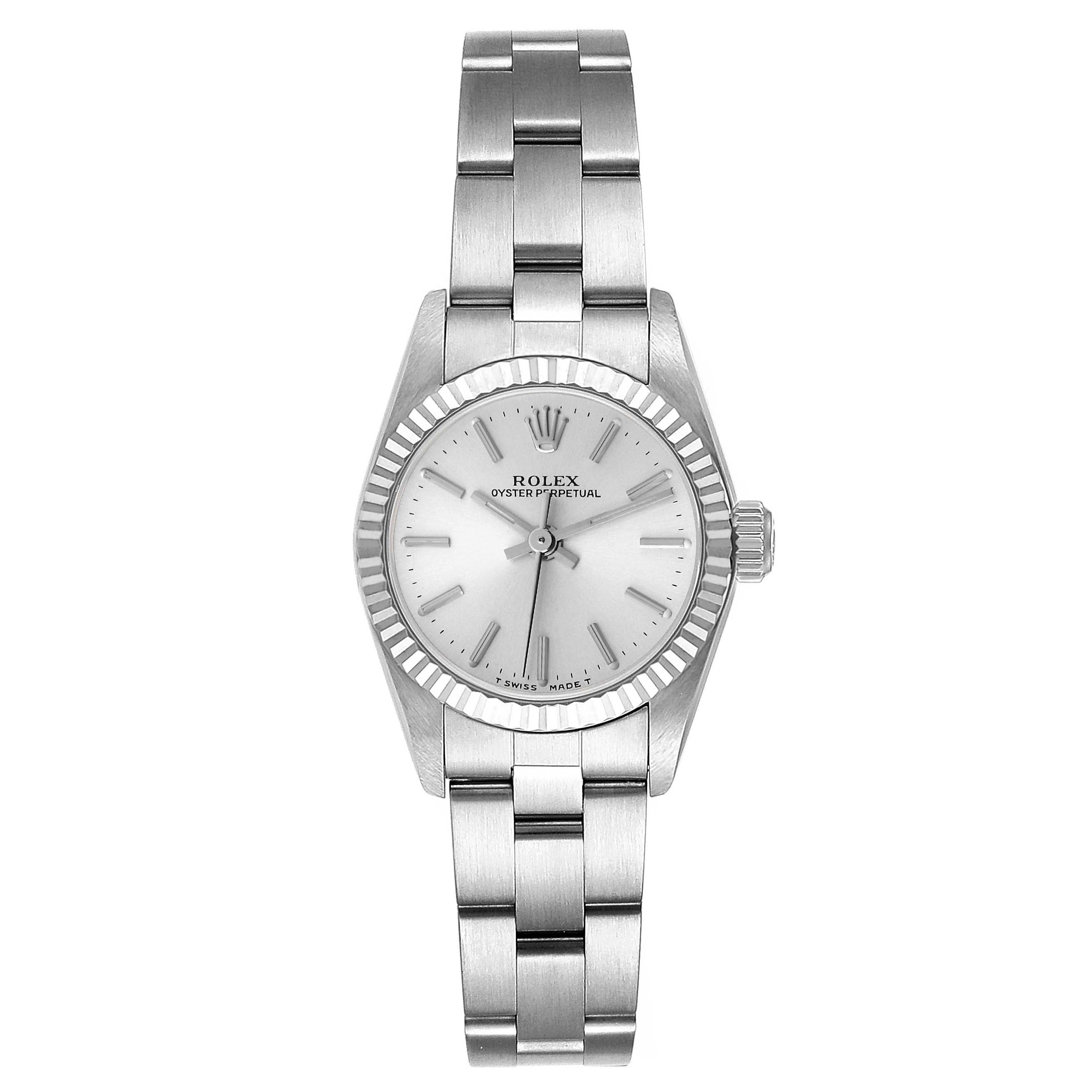 Rolex Oyster Perpetual Steel White Gold Silver Dial Ladies Watch 67194