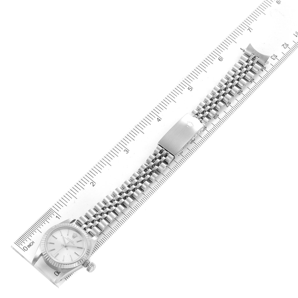 Rolex Oyster Perpetual Steel White Gold Silver Dial Ladies Watch 67194 Box