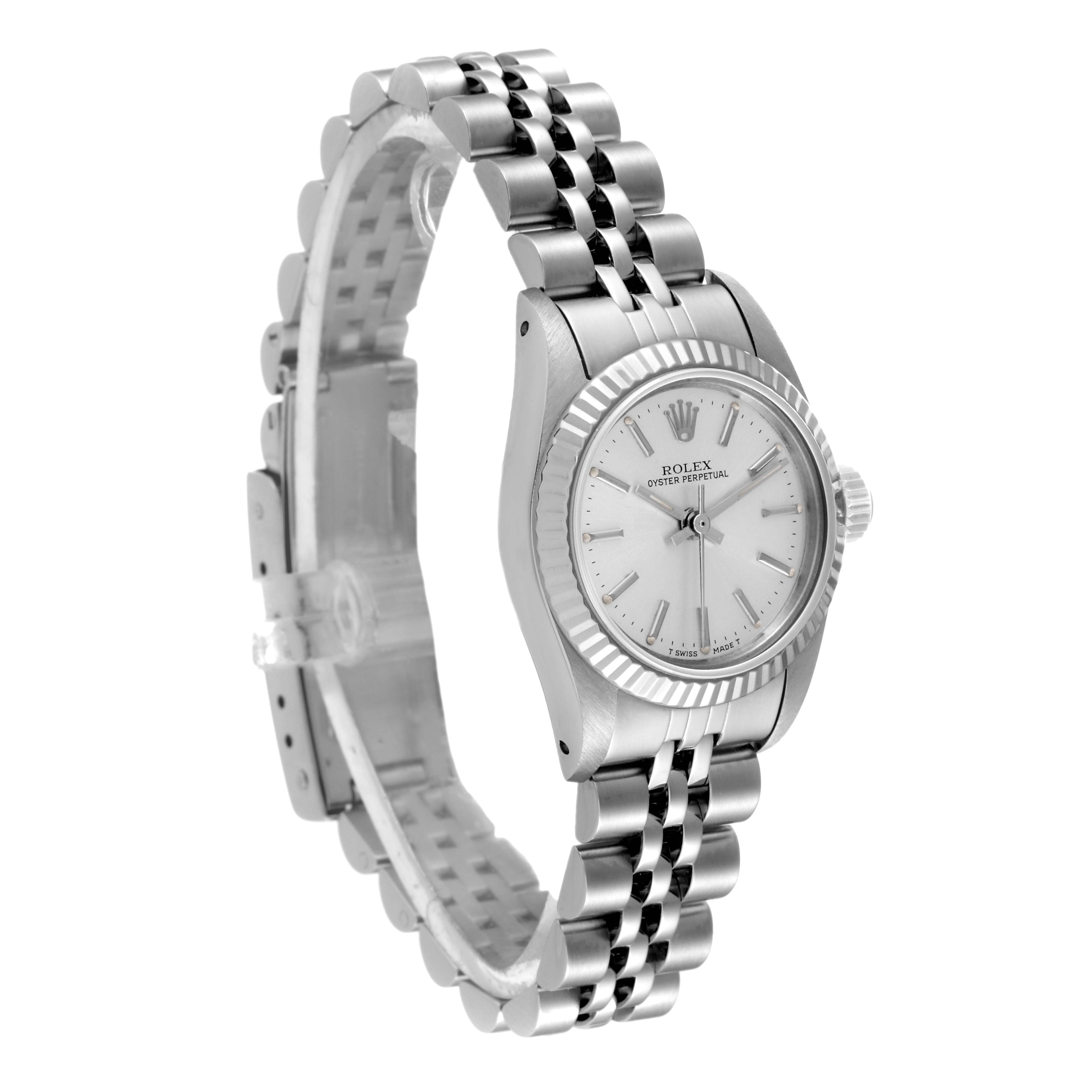 Rolex Oyster Perpetual Steel White Gold Silver Dial Ladies Watch 67194 Box