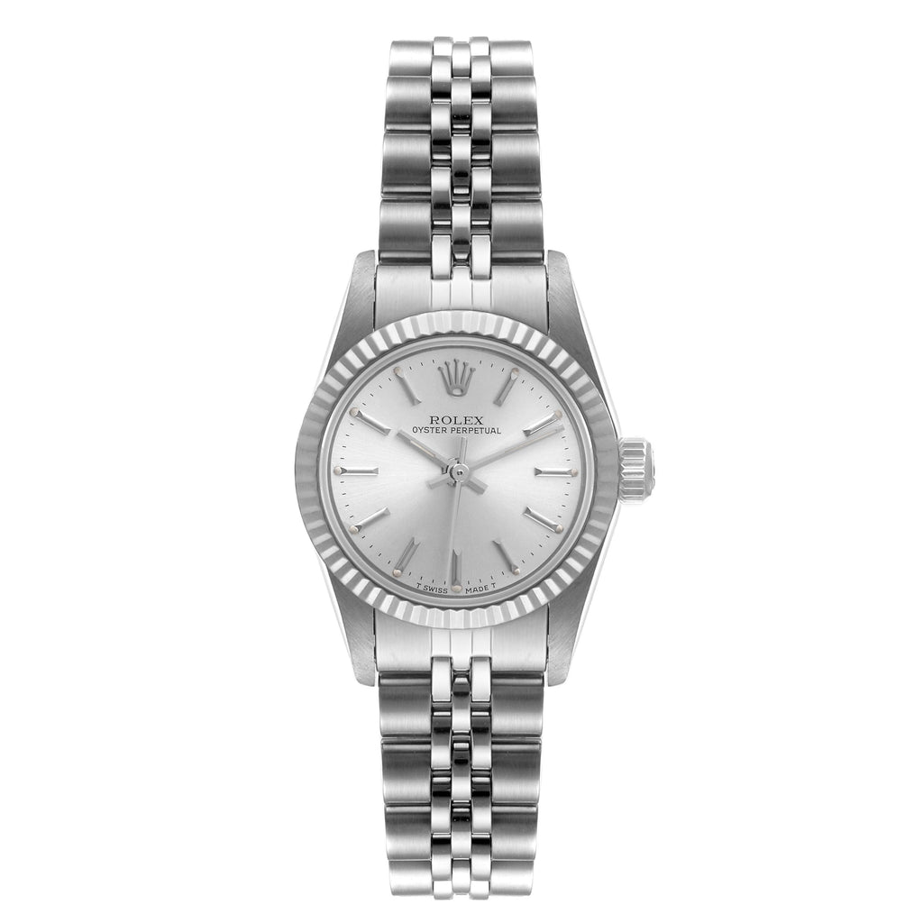 Rolex Oyster Perpetual Steel White Gold Silver Dial Ladies Watch 67194 Box