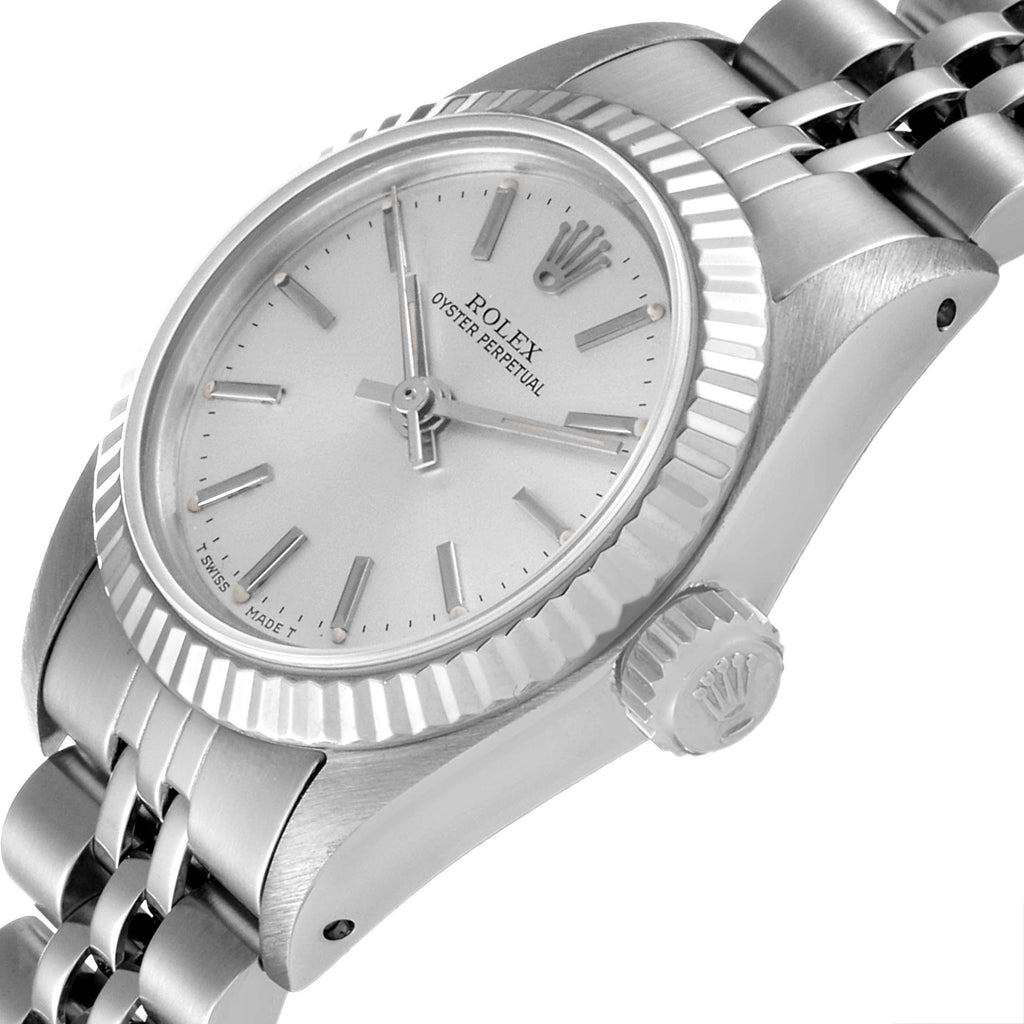 Rolex Oyster Perpetual Steel White Gold Silver Dial Ladies Watch 67194 Box