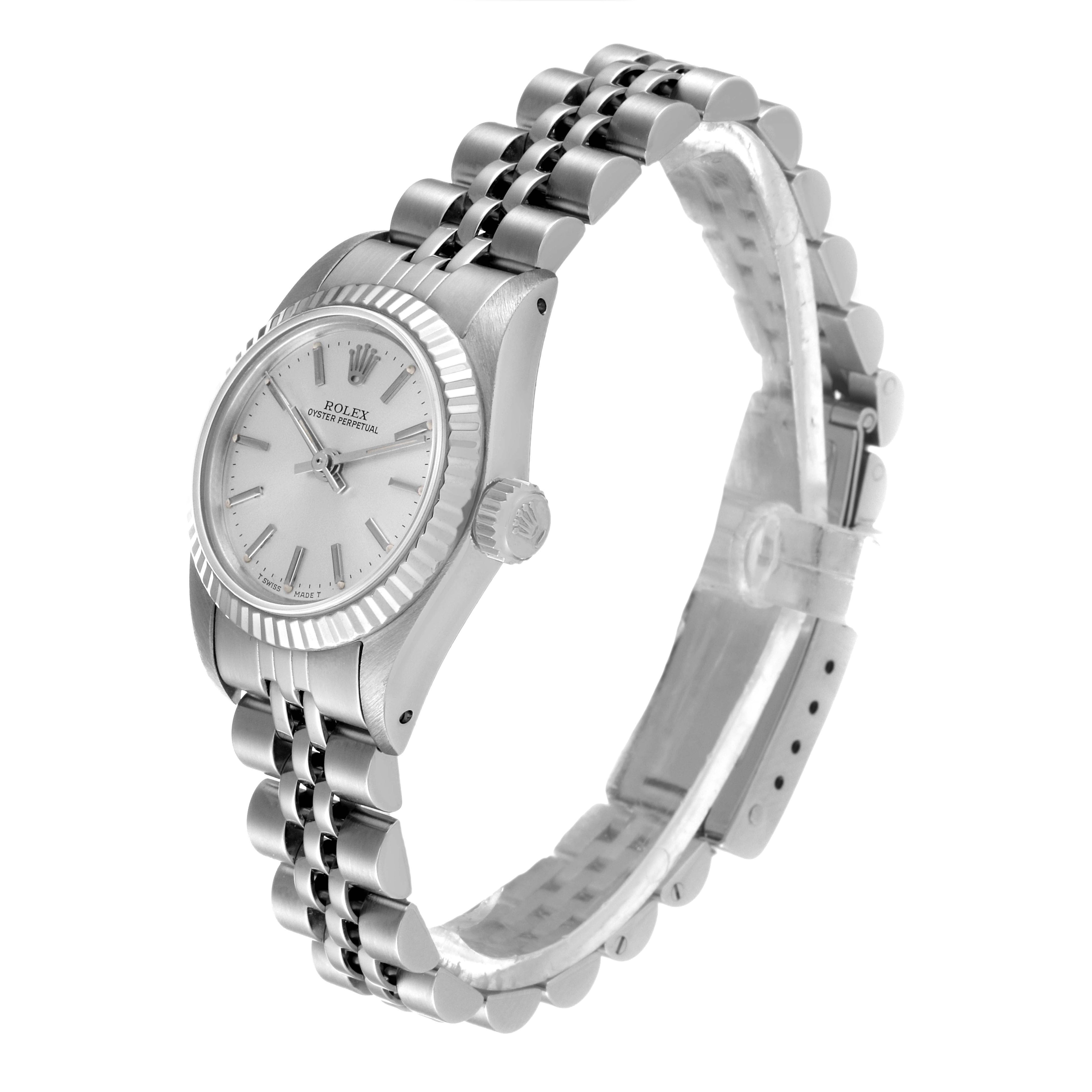 Rolex Oyster Perpetual Steel White Gold Silver Dial Ladies Watch 67194 Box