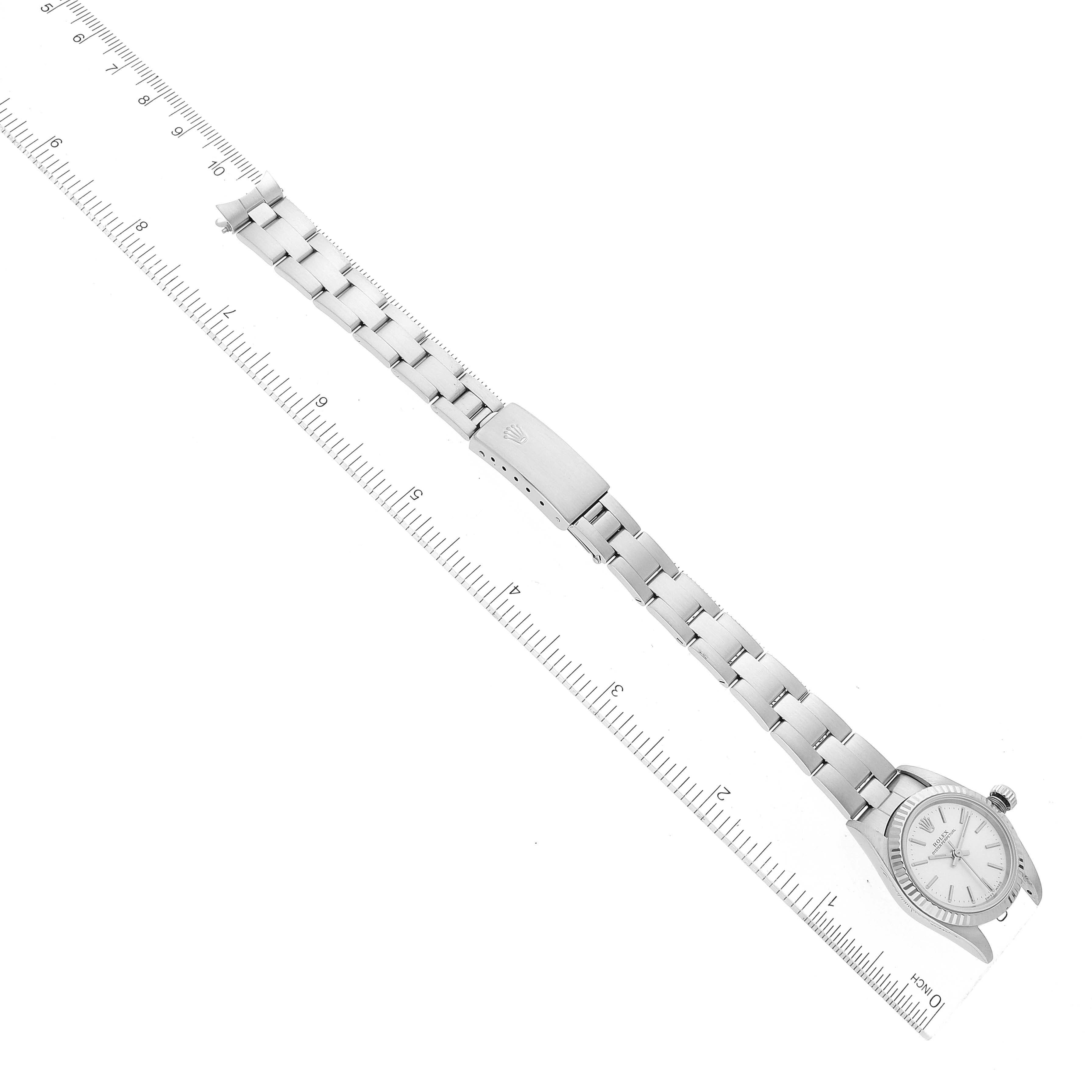 Rolex Oyster Perpetual Steel White Gold Silver Dial Ladies Watch 76094 Papers
