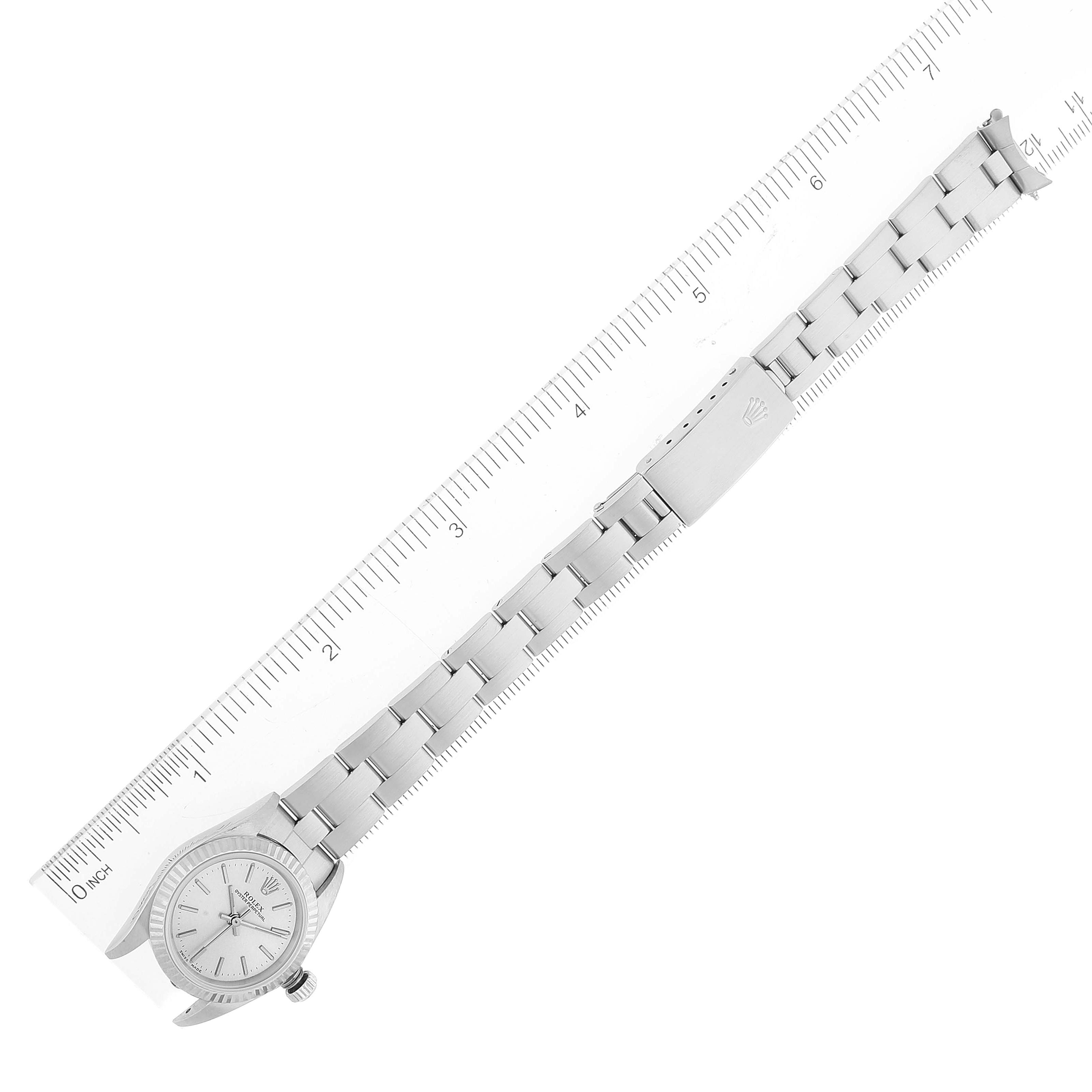 Rolex Oyster Perpetual Steel White Gold Silver Dial Watch 76094