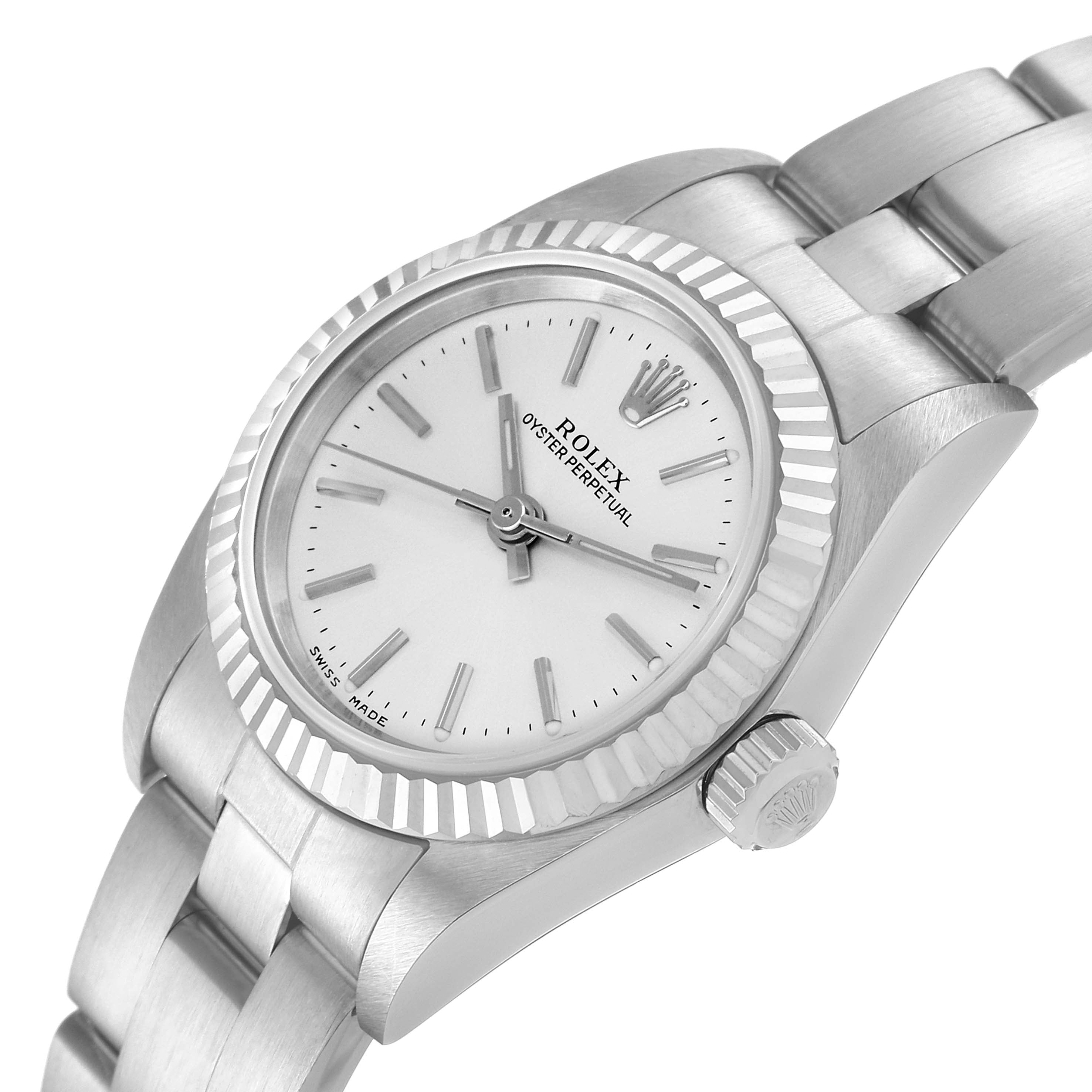 Rolex Oyster Perpetual Steel White Gold Silver Dial Watch 76094