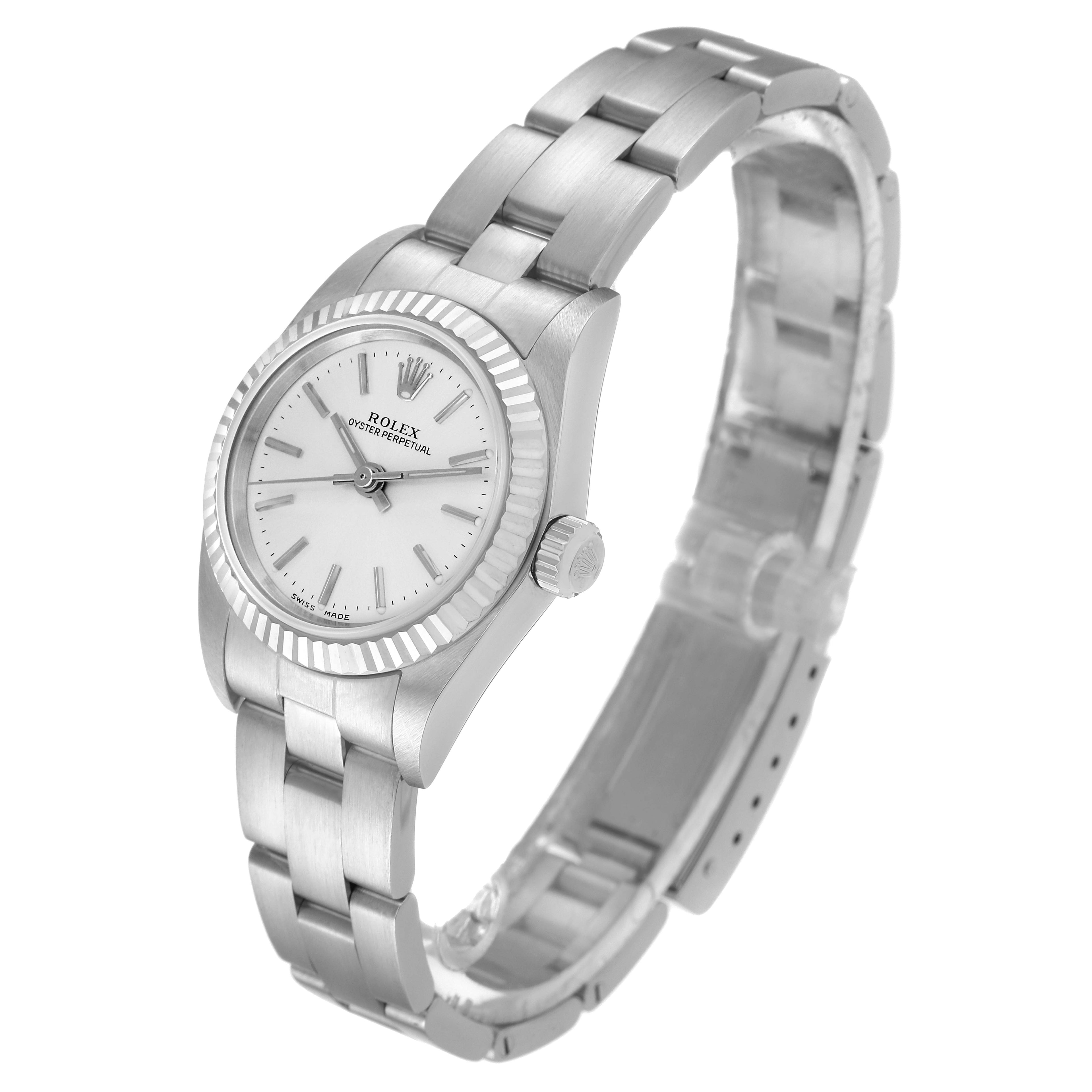 Rolex Oyster Perpetual Steel White Gold Silver Dial Watch 76094