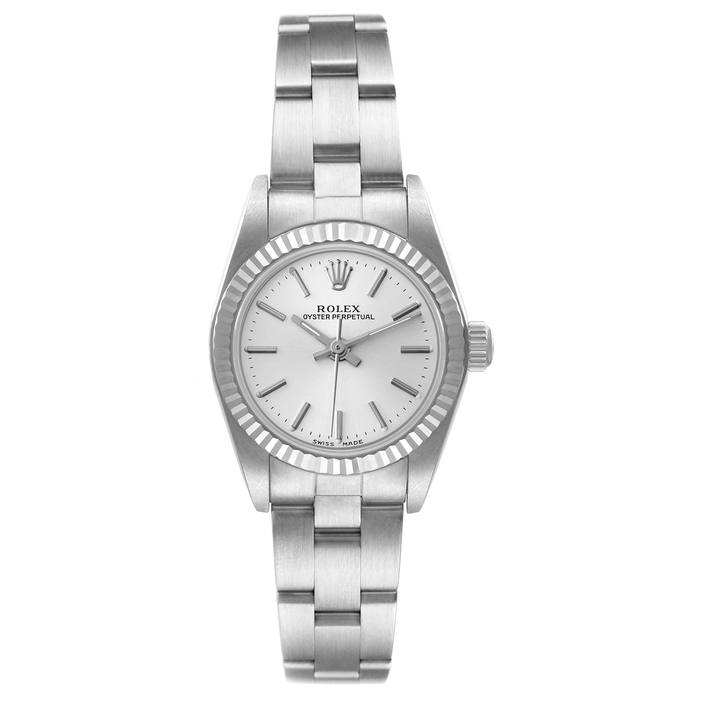 Rolex Oyster Perpetual Steel White Gold Silver Dial Watch 76094