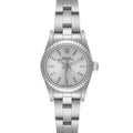 Rolex Oyster Perpetual Steel White Gold Silver Dial Watch 76094 Box Papers