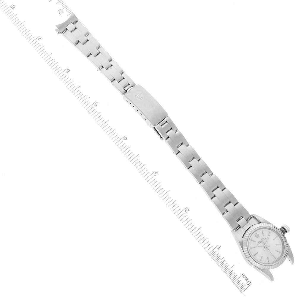 Rolex Oyster Perpetual Steel White Gold Silver Dial Watch 76094 Box Papers