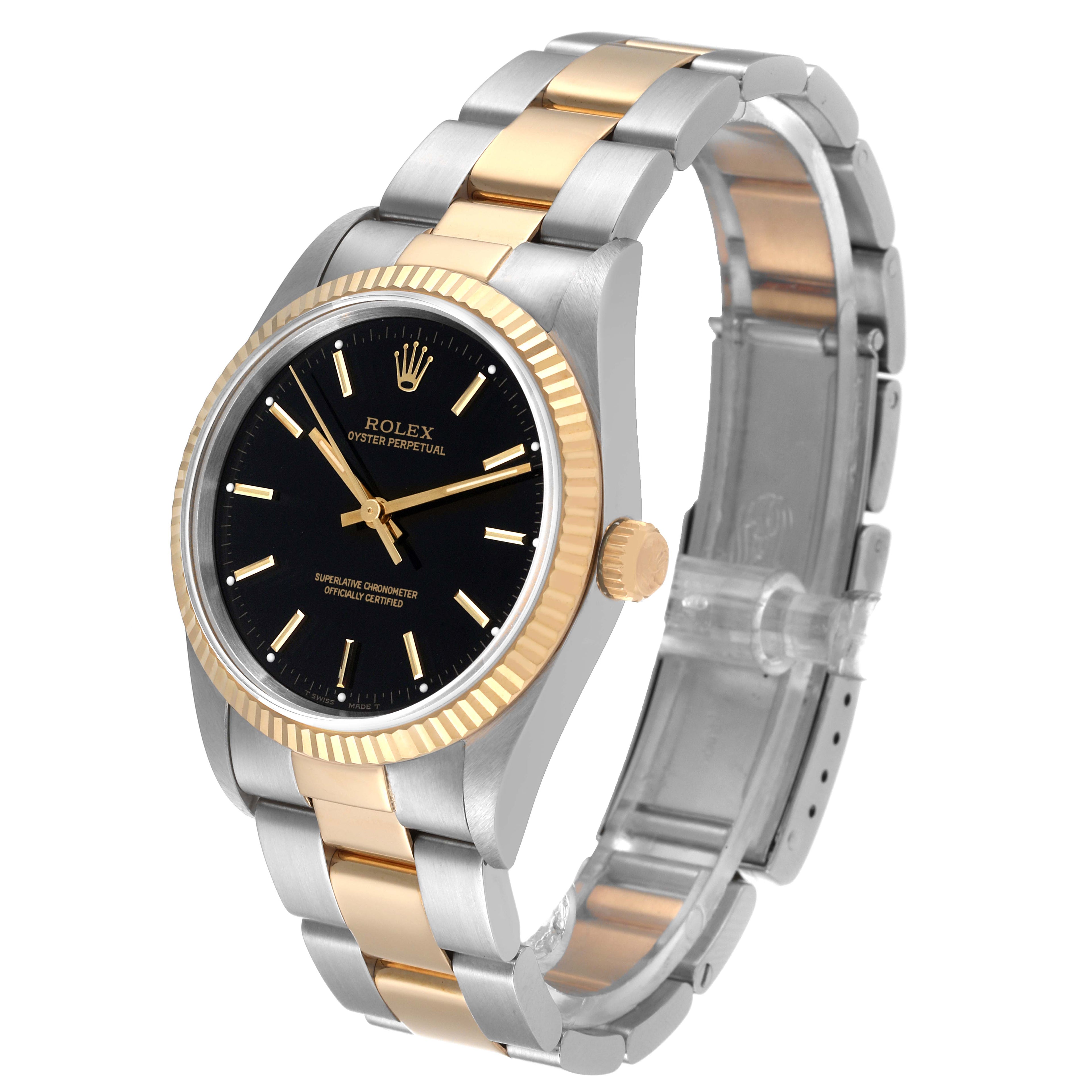 Rolex Oyster Perpetual Steel Yellow Gold Black Dial Mens Watch 14233