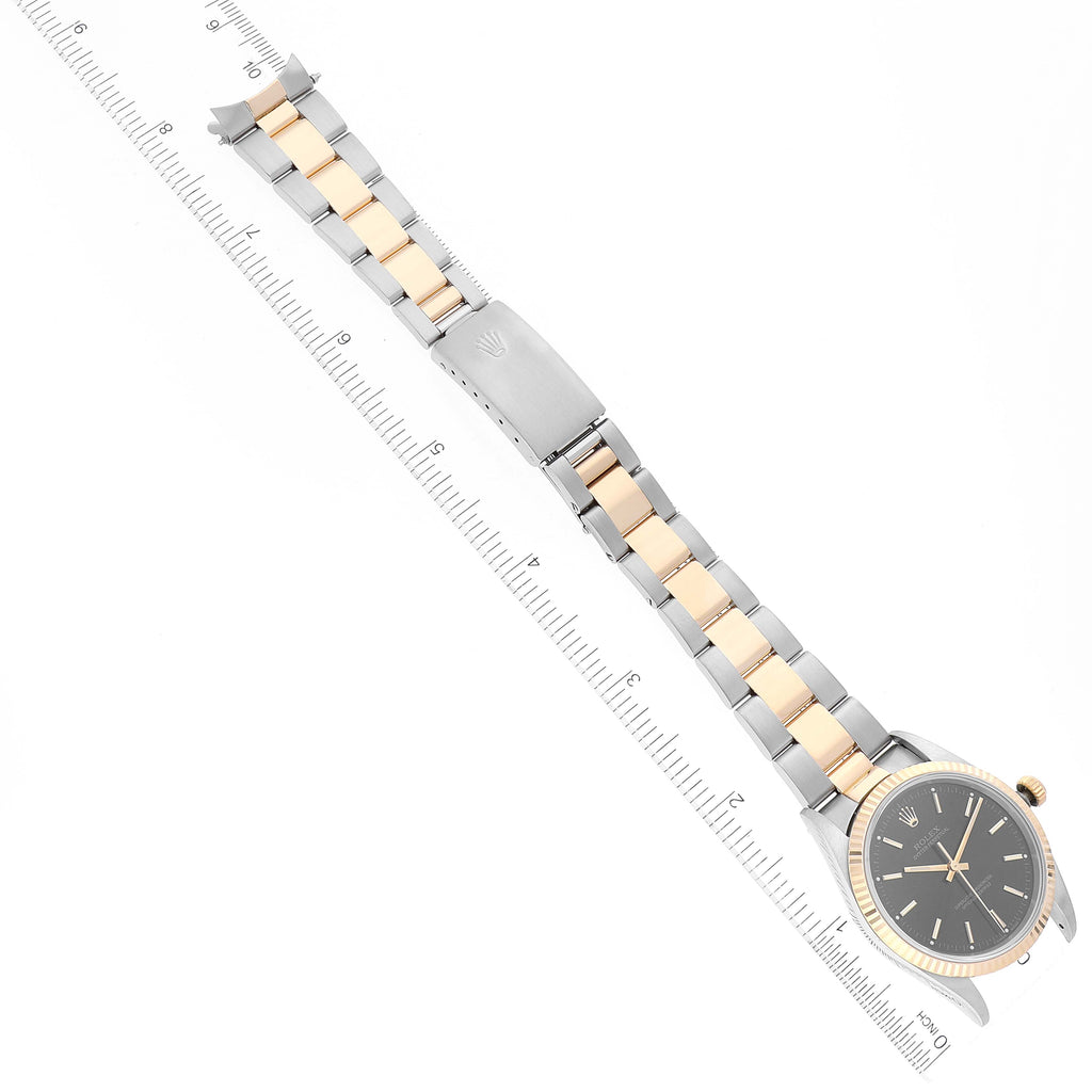 Rolex Oyster Perpetual Steel Yellow Gold Black Dial Mens Watch 14233