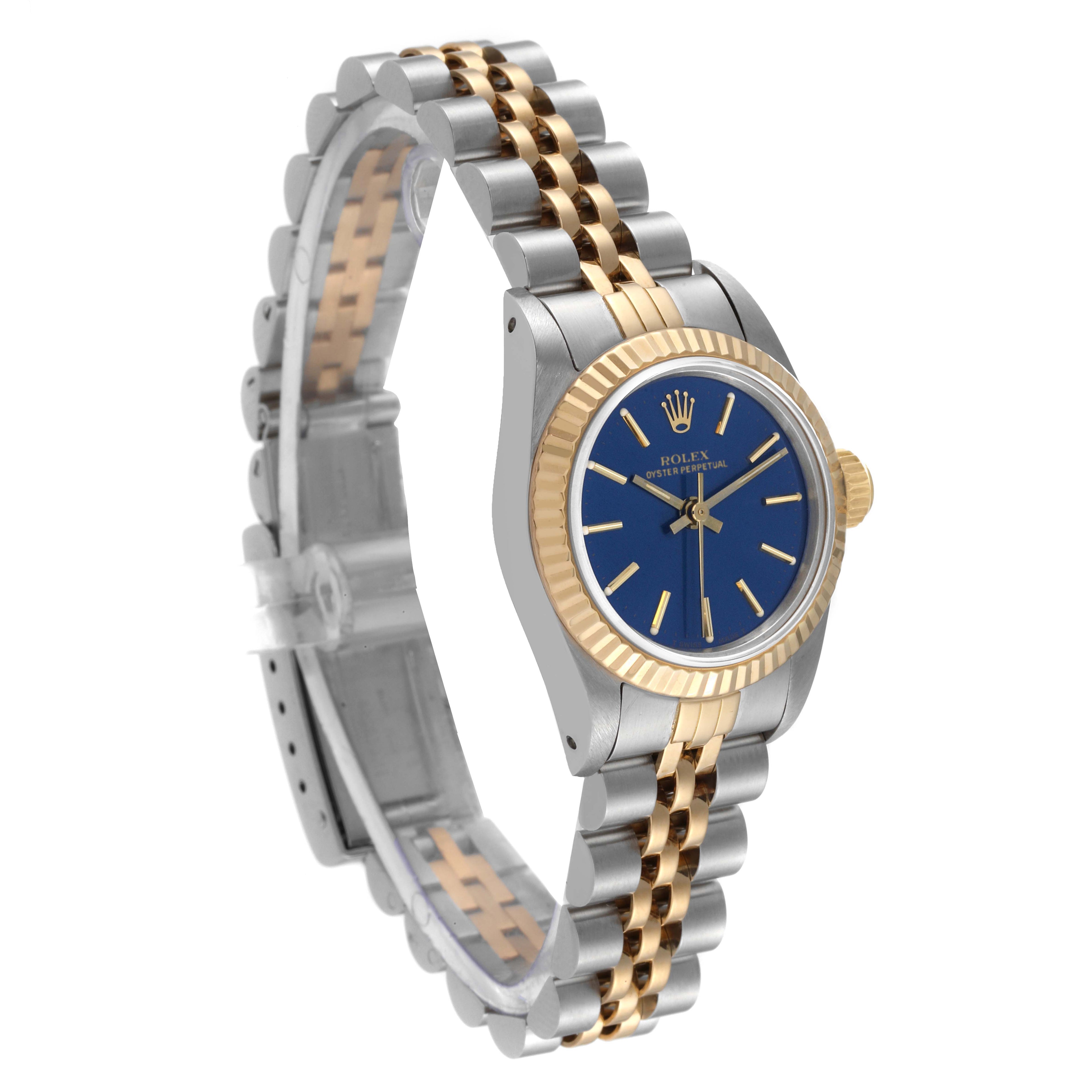 Rolex Oyster Perpetual Steel Yellow Gold Blue Dial Ladies Watch 67193