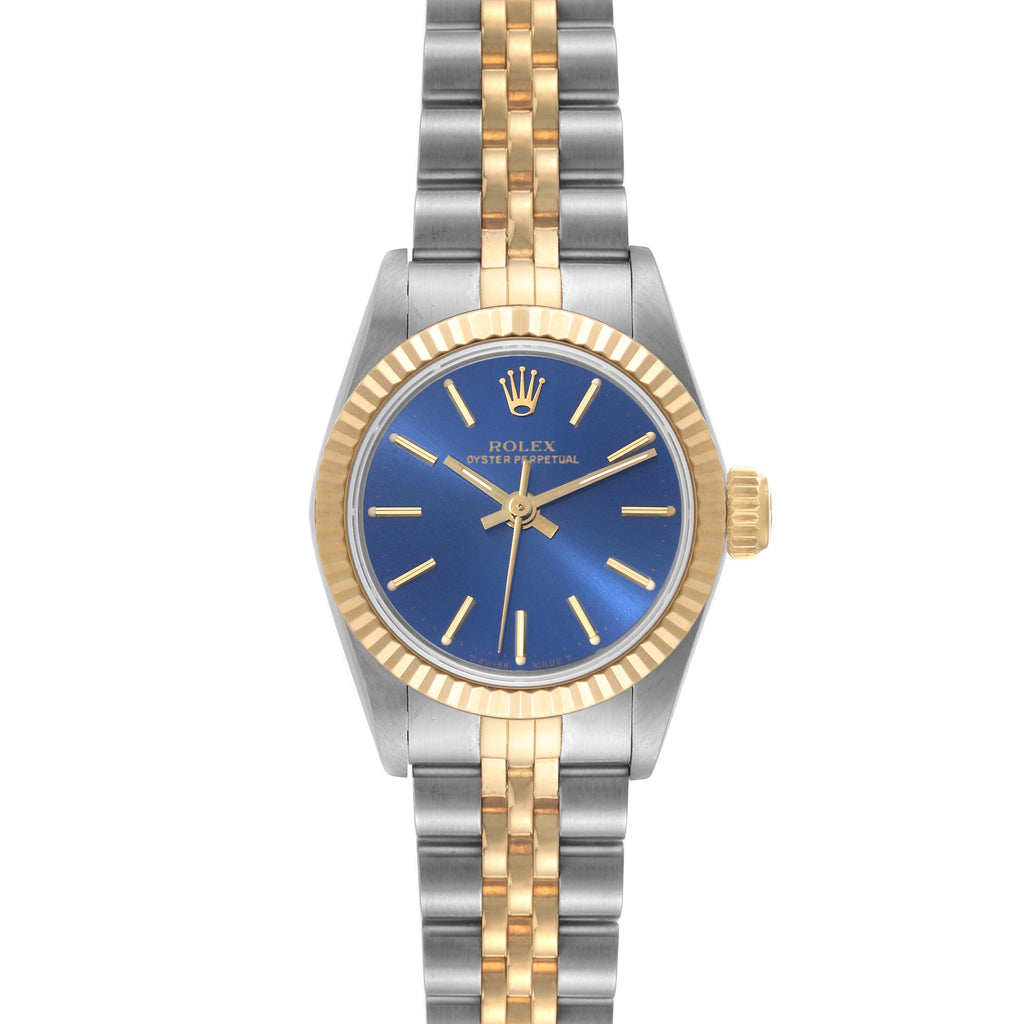 Rolex Oyster Perpetual Steel Yellow Gold Blue Dial Ladies Watch 67193