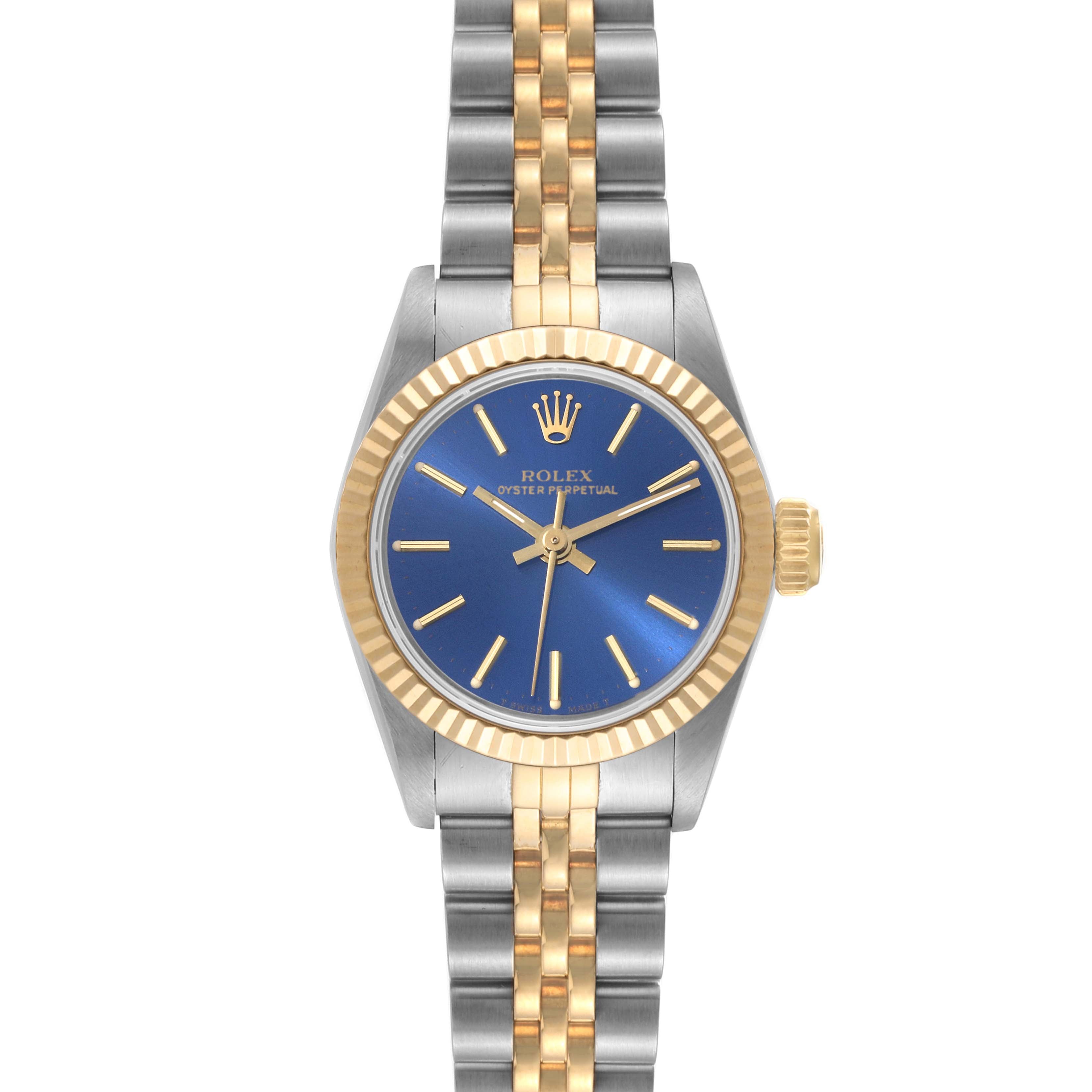 Rolex Oyster Perpetual Steel Yellow Gold Blue Dial Ladies Watch 67193