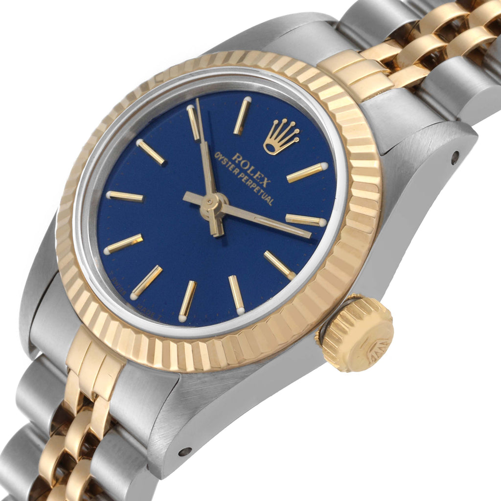 Rolex Oyster Perpetual Steel Yellow Gold Blue Dial Ladies Watch 67193