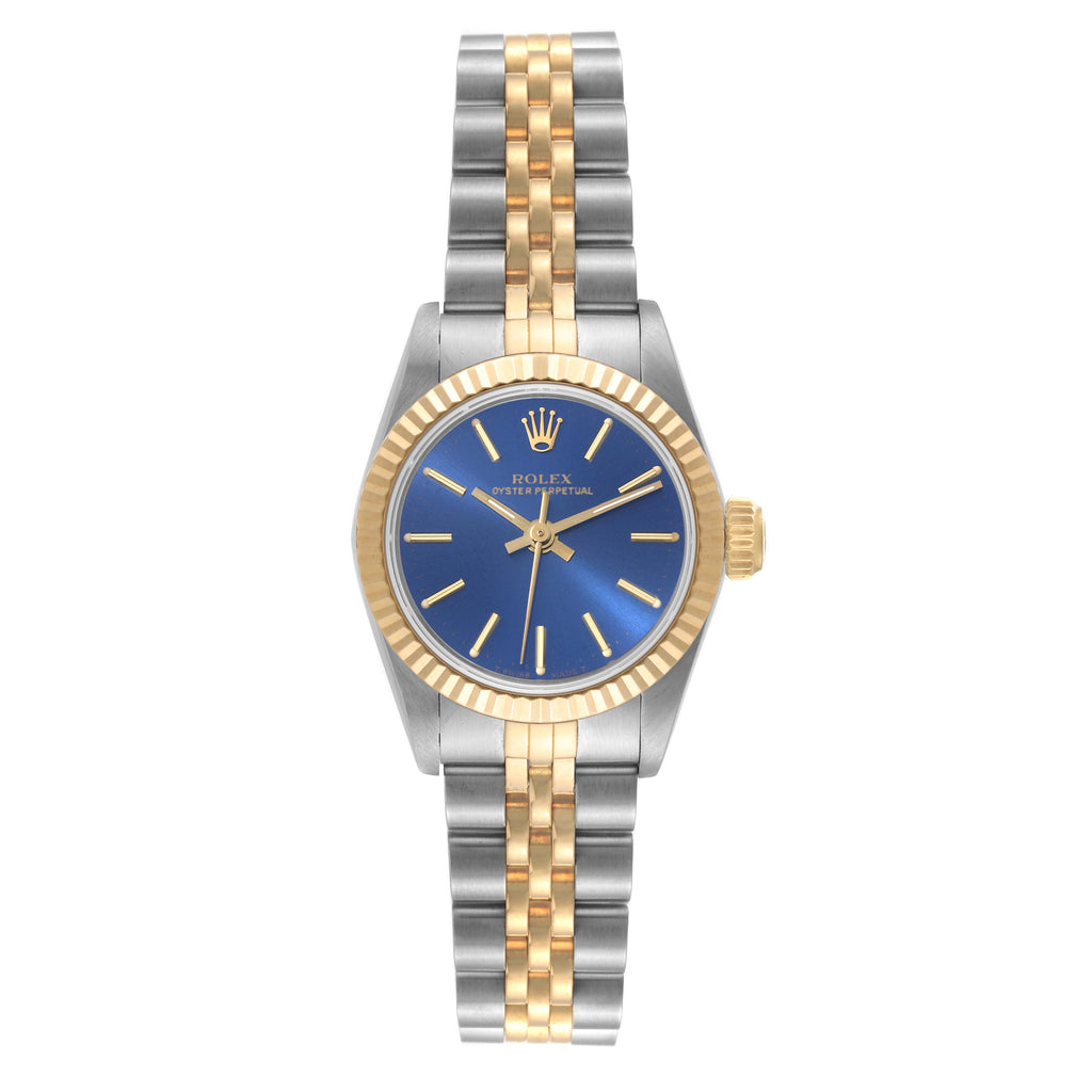 Rolex Oyster Perpetual Steel Yellow Gold Blue Dial Ladies Watch 67193