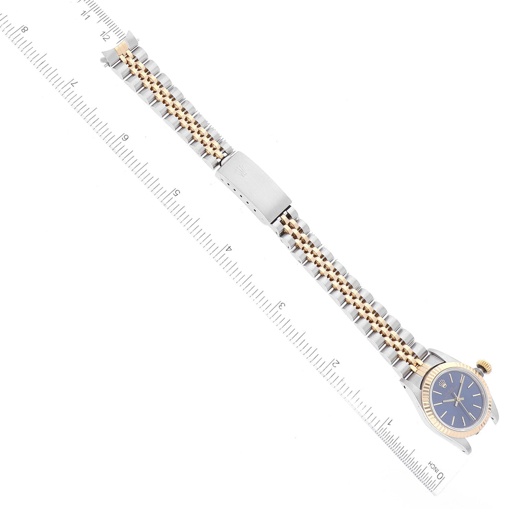 Rolex Oyster Perpetual Steel Yellow Gold Blue Dial Ladies Watch 67193