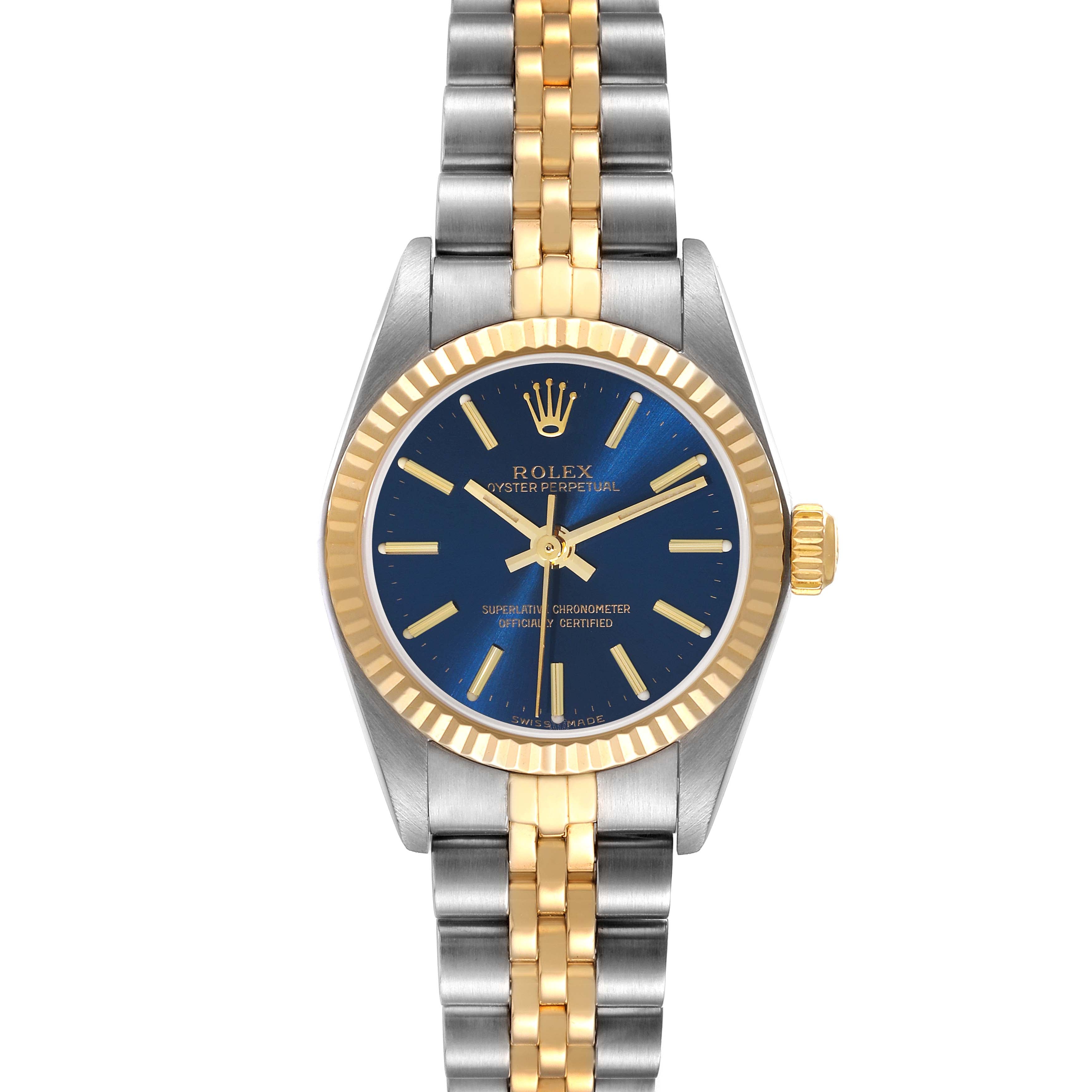 Rolex Oyster Perpetual Steel Yellow Gold Blue Dial Ladies Watch 76193