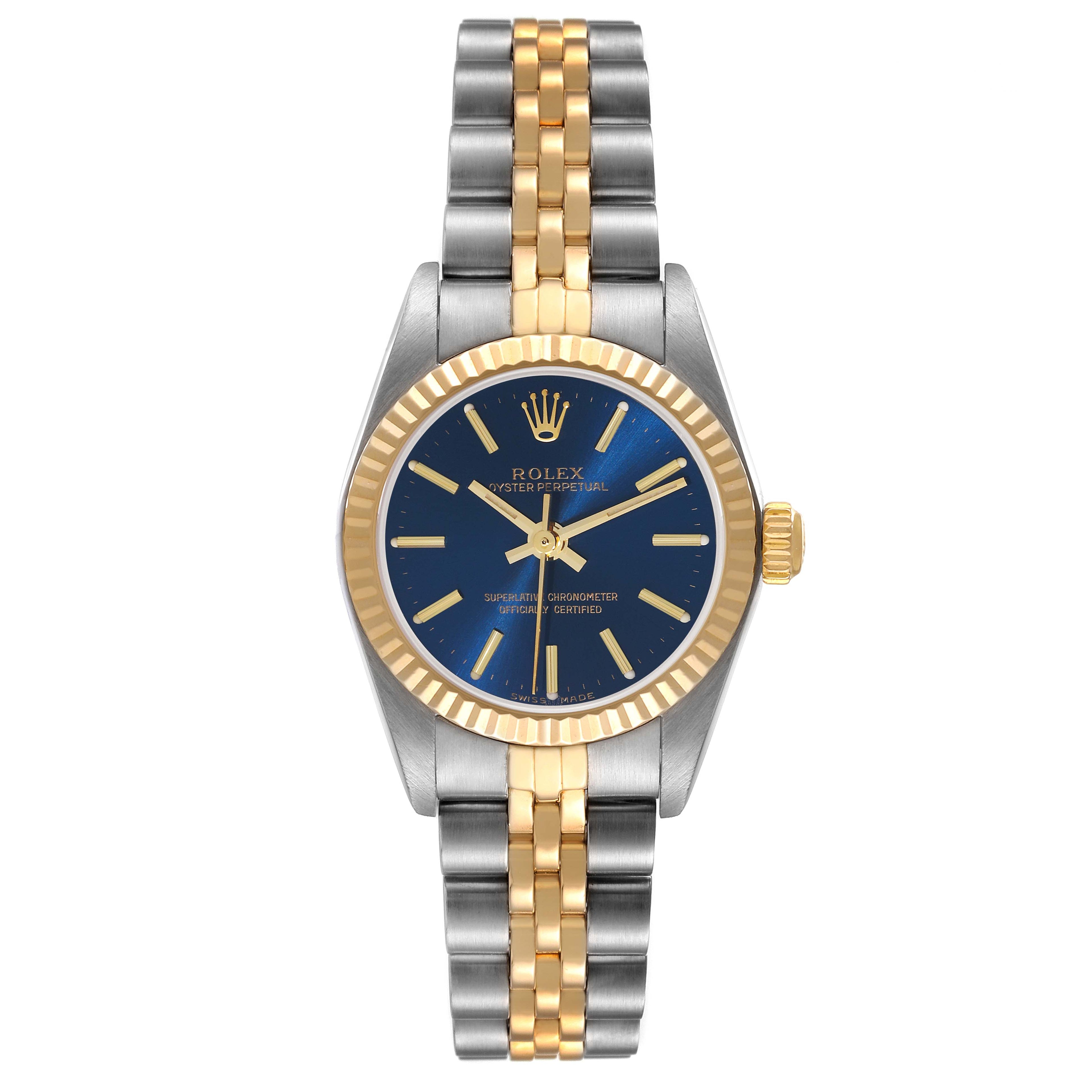 Rolex Oyster Perpetual Steel Yellow Gold Blue Dial Ladies Watch 76193
